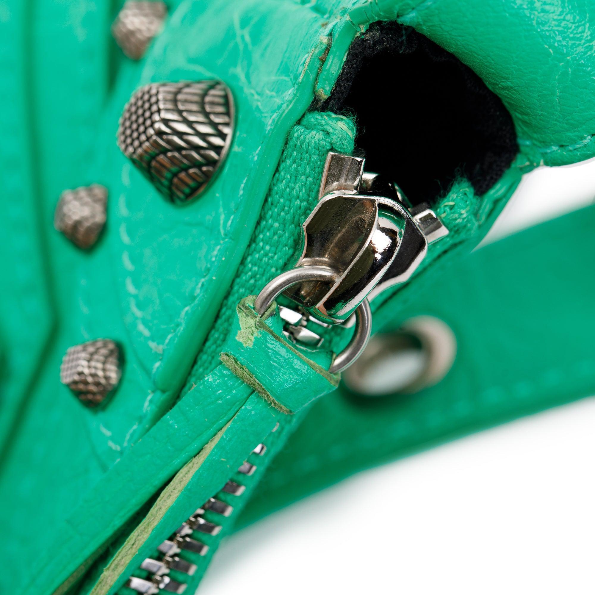 Balenciaga Green Arena Calfskin Leather Le Cagole XS Shoulder Bag