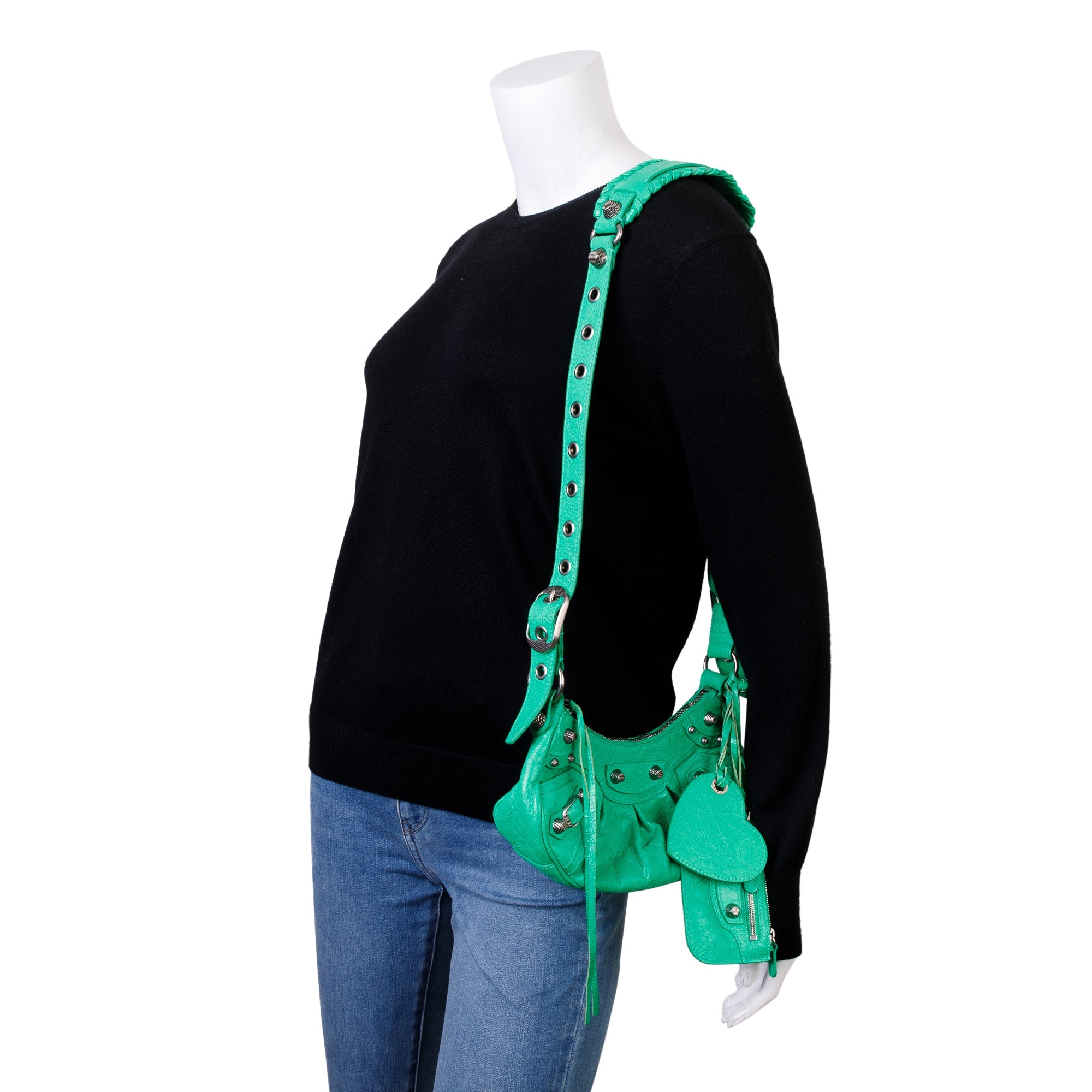 Balenciaga Green Arena Calfskin Leather Le Cagole XS Shoulder Bag