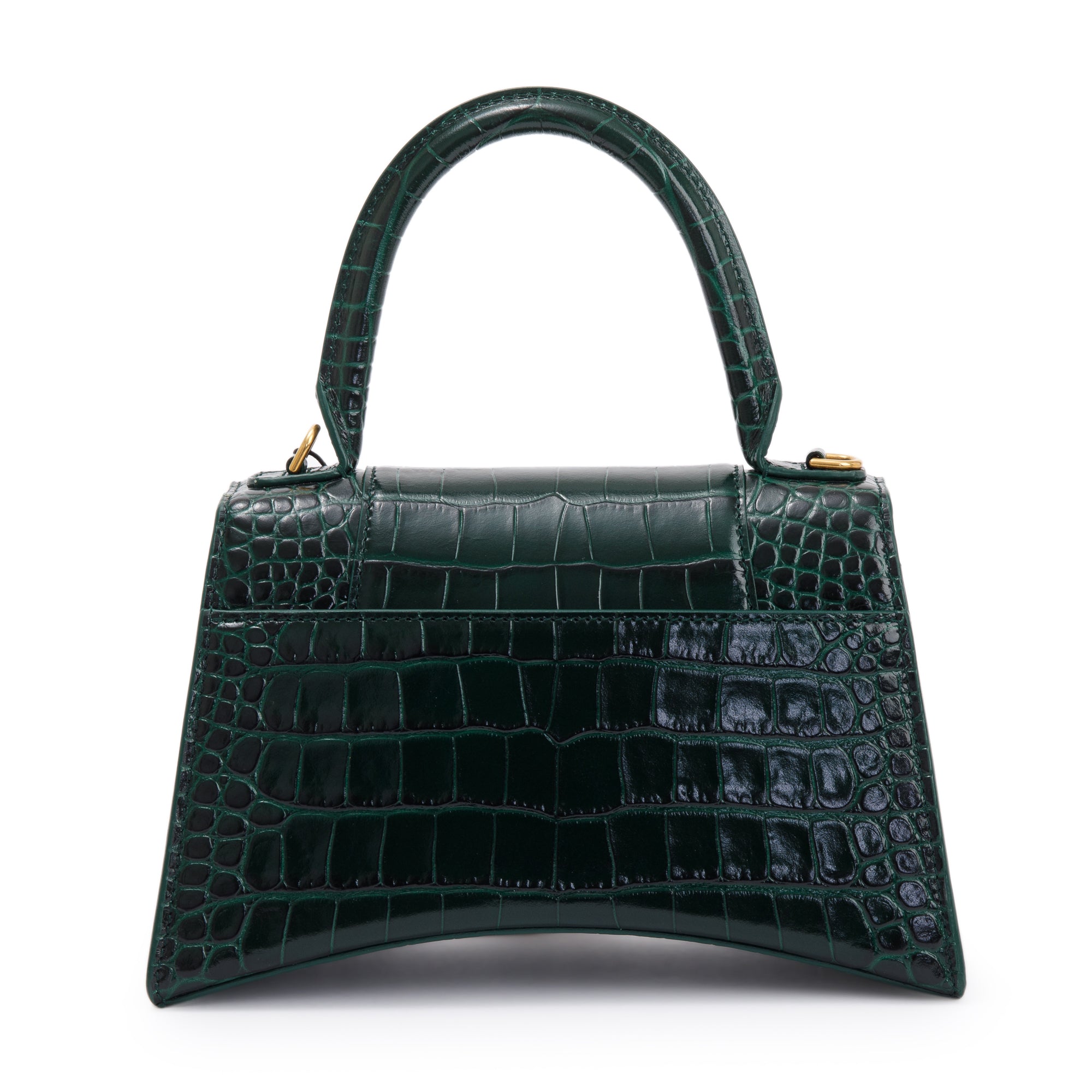 Balenciaga Green Croc-Embossed Calfskin Leather Small Hourglass Top Handle Bag w/ Strap