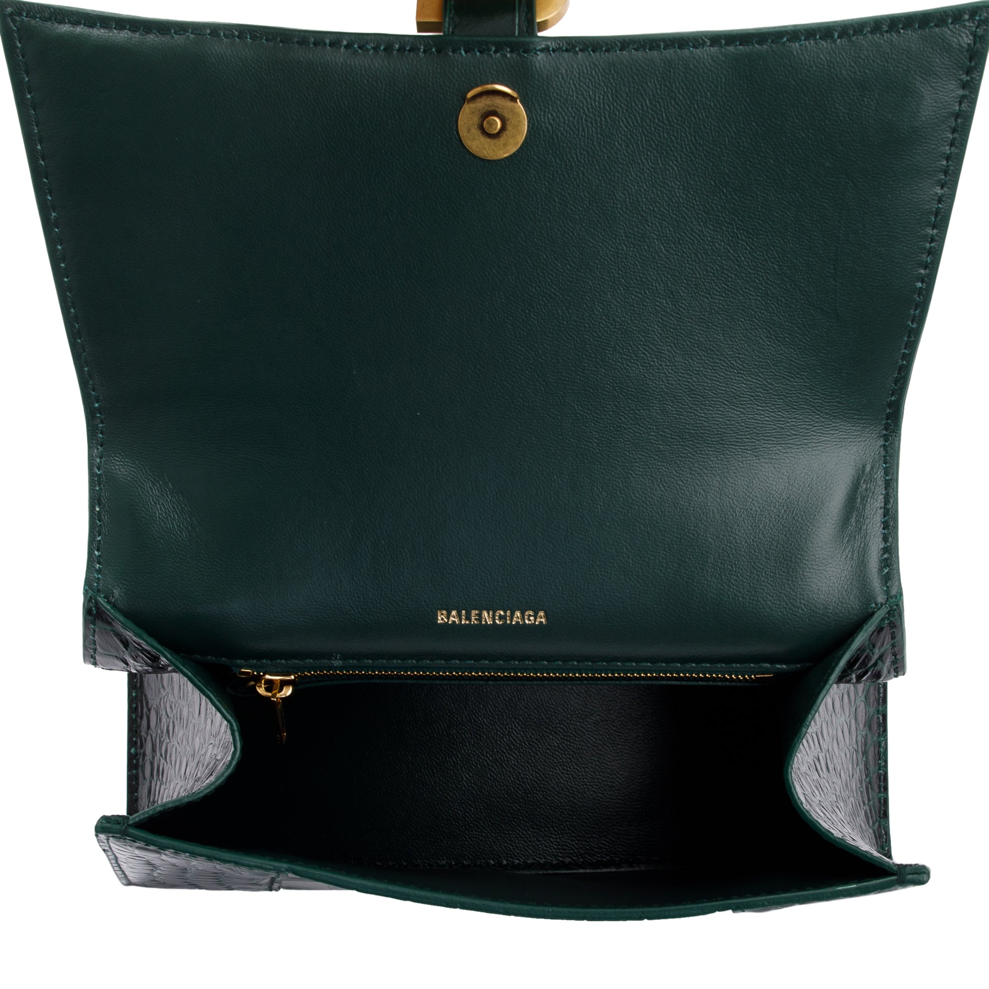Balenciaga Green Croc-Embossed Calfskin Leather Small Hourglass Top Handle Bag w/ Strap
