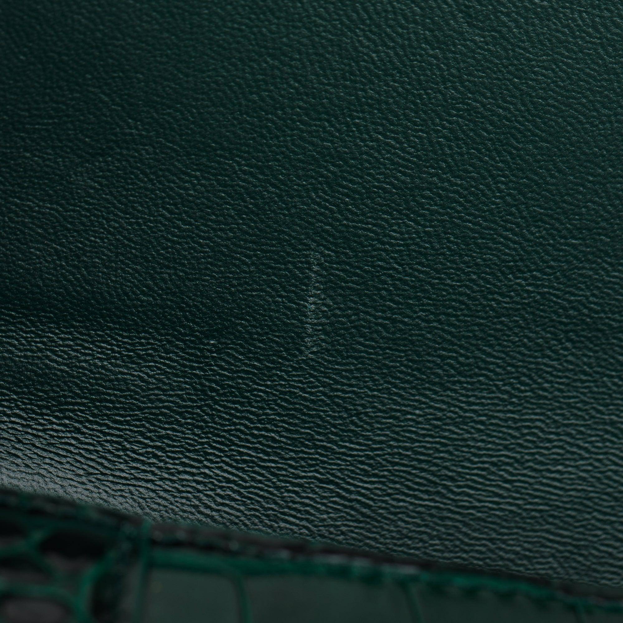 Balenciaga Green Croc-Embossed Calfskin Leather Small Hourglass Top Handle Bag w/ Strap