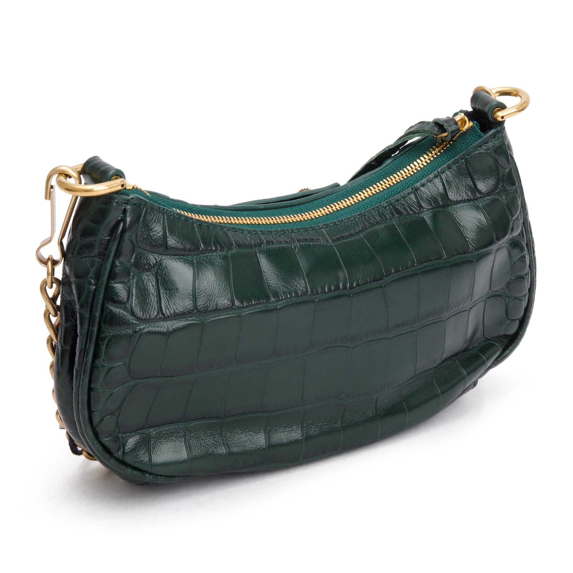 Balenciaga Green Crocodile Embossed Leather Mini Le Cagole Crossbody with Chain