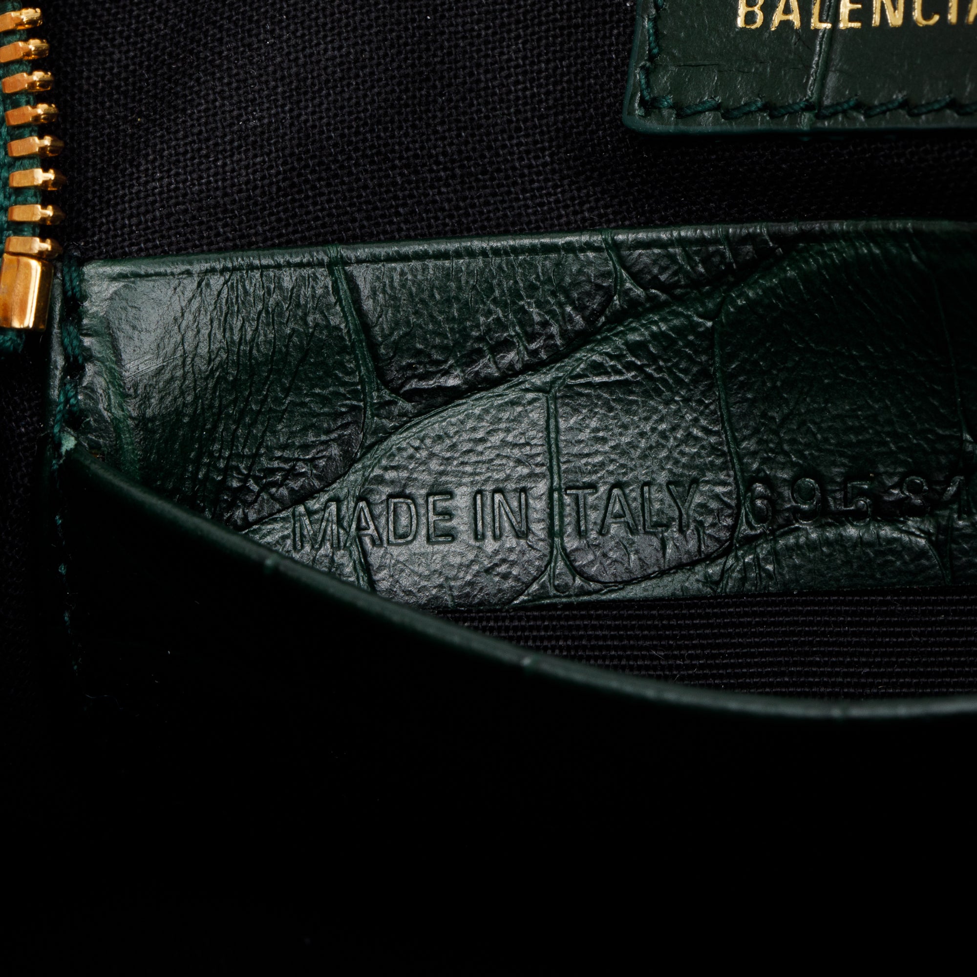 Balenciaga Green Crocodile Embossed Leather Mini Le Cagole Crossbody with Chain