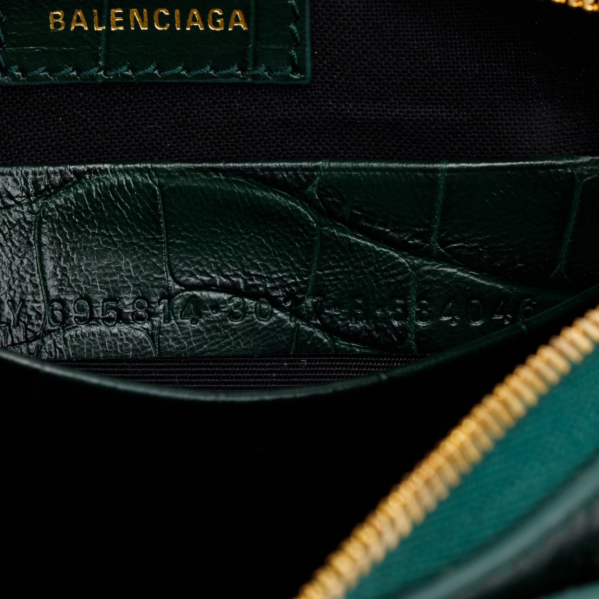 Balenciaga Green Crocodile Embossed Leather Mini Le Cagole Crossbody with Chain