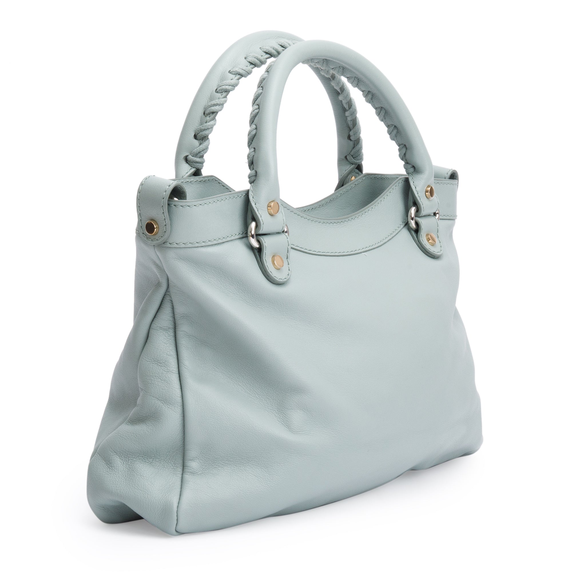 Balenciaga Green Town Metal Plate Flat Studs City Bag w/ Strap