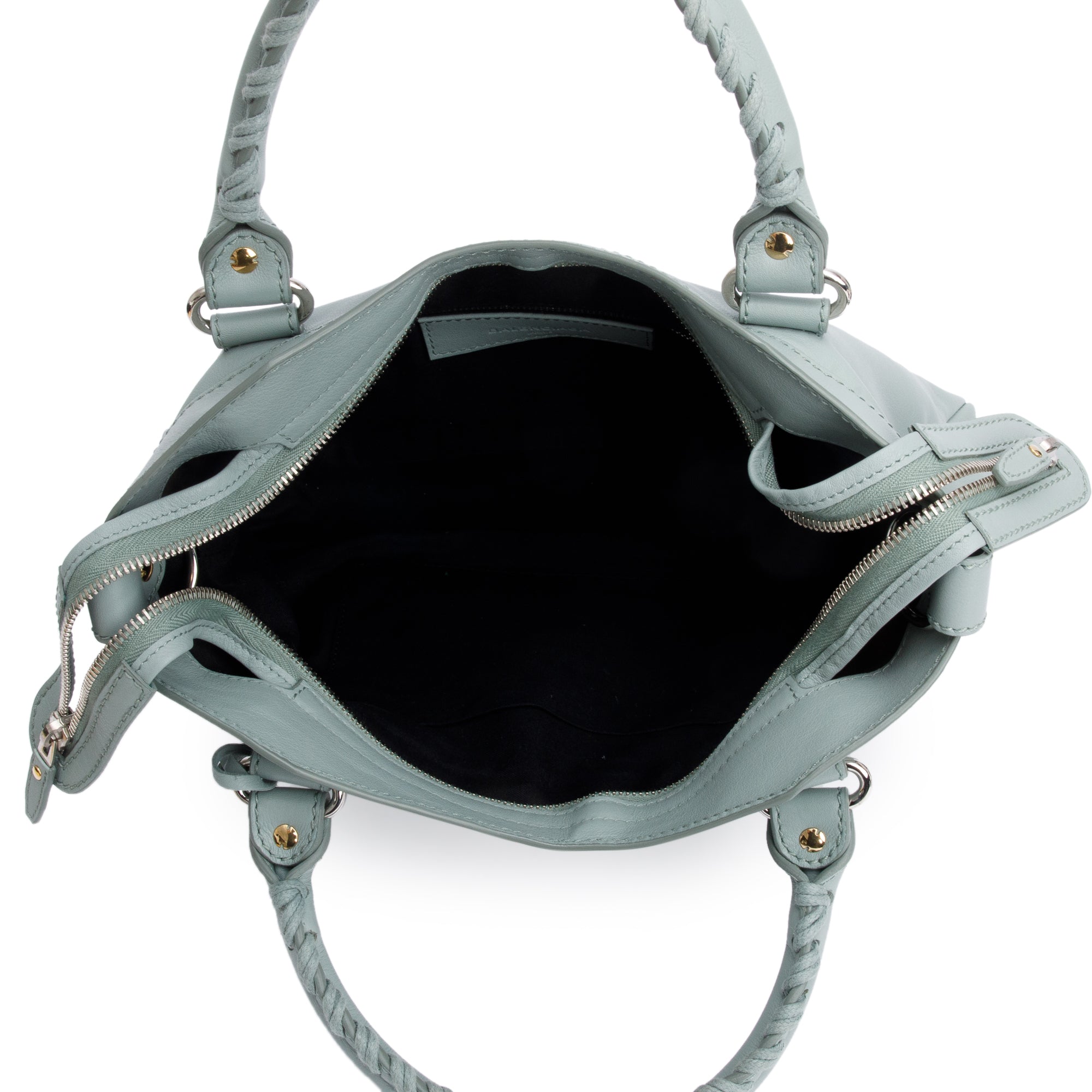 Balenciaga Green Town Metal Plate Flat Studs City Bag w/ Strap
