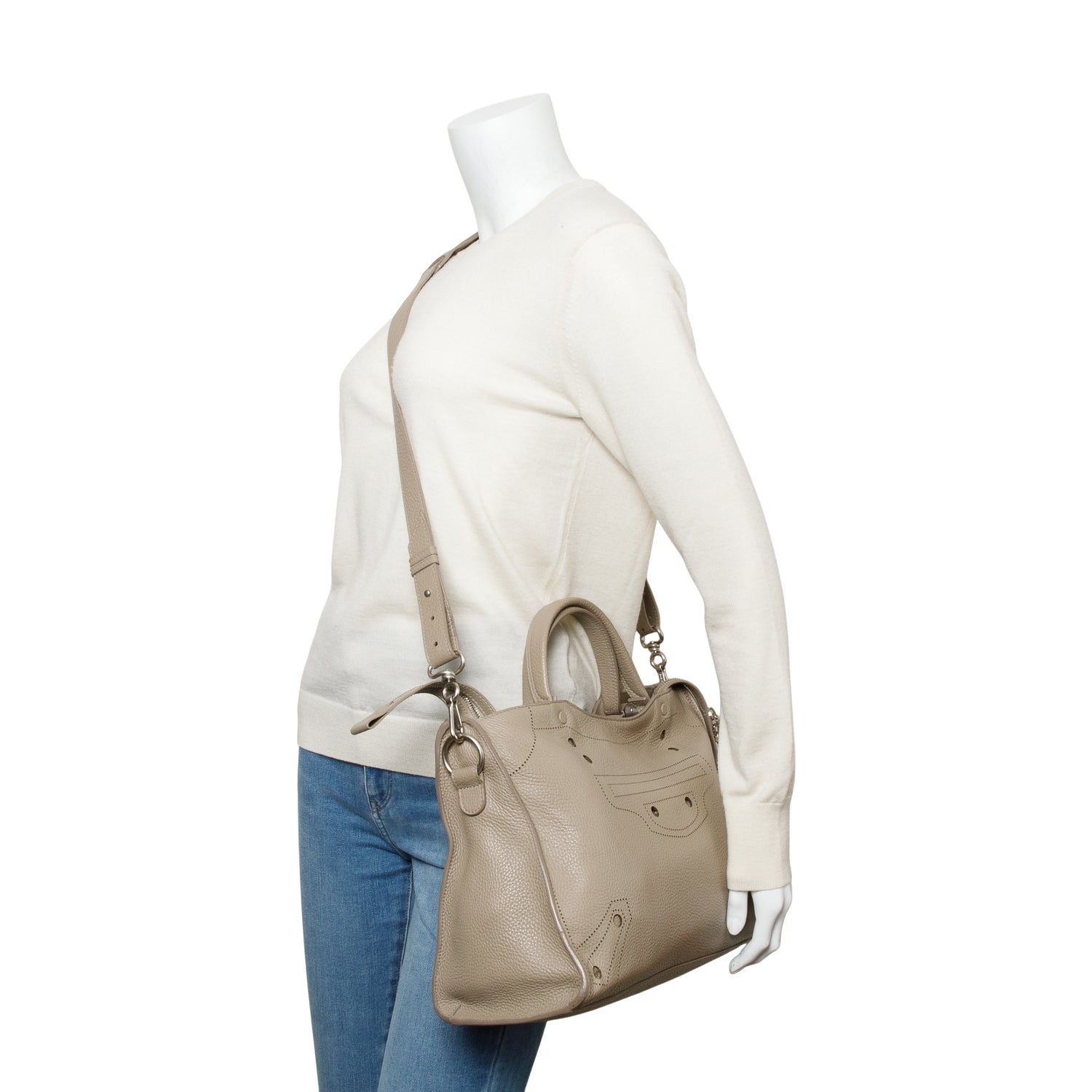 Balenciaga Grey Agneau Perforated Leather Blackout City Bag