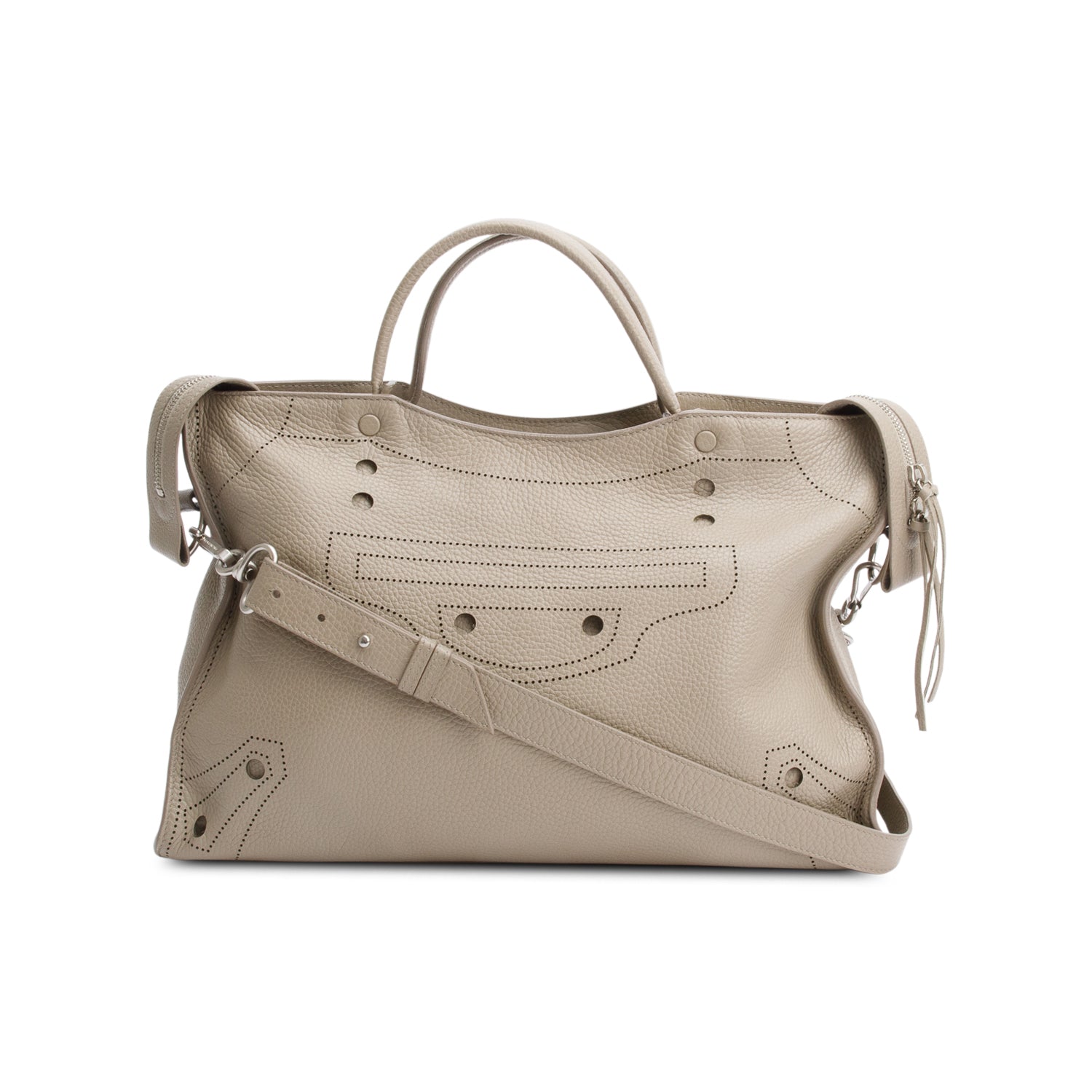 Balenciaga Grey Agneau Perforated Leather Blackout City Bag