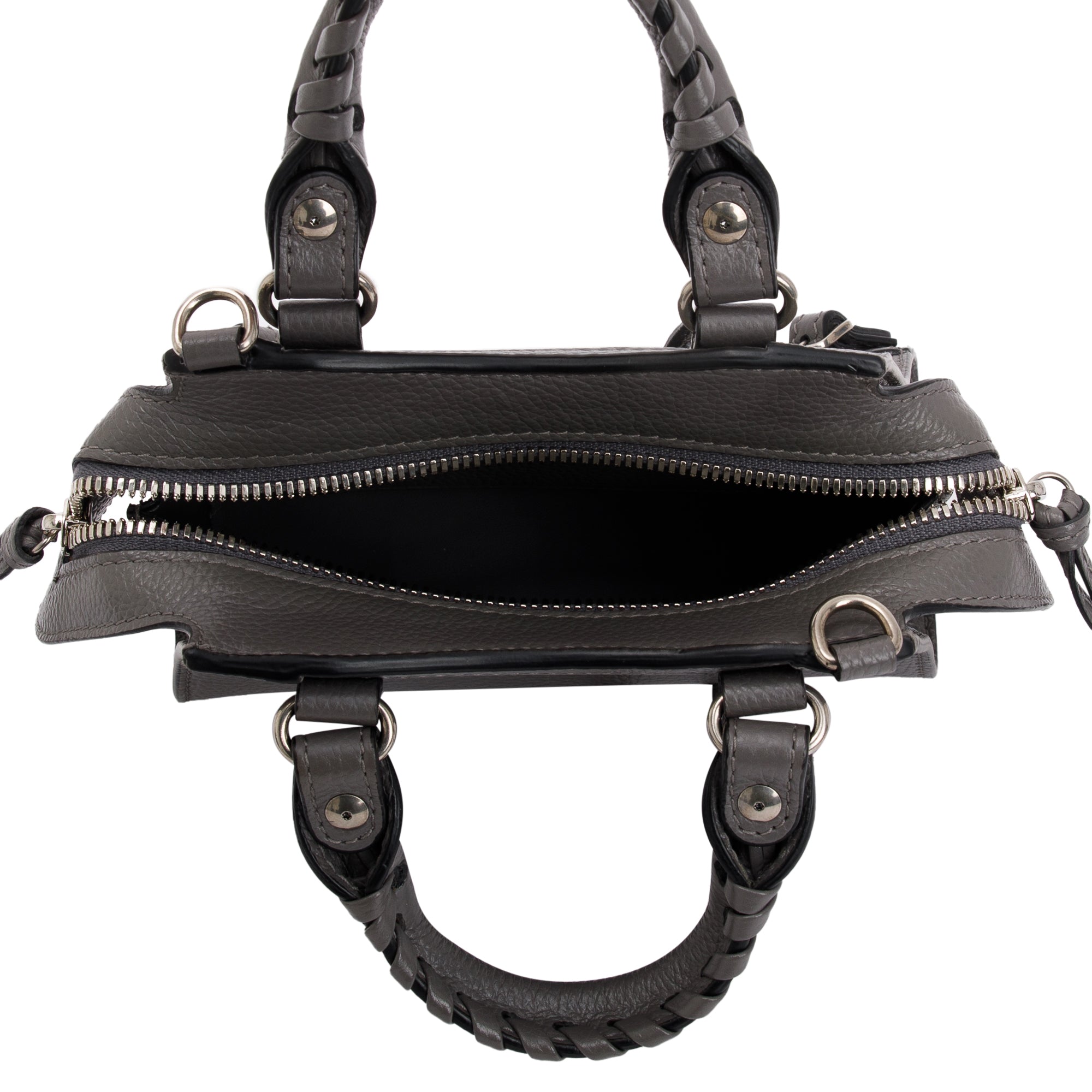 Balenciaga Grey Calfskin Leather Nano Neo Classic Top Handle Bag w/ Strap