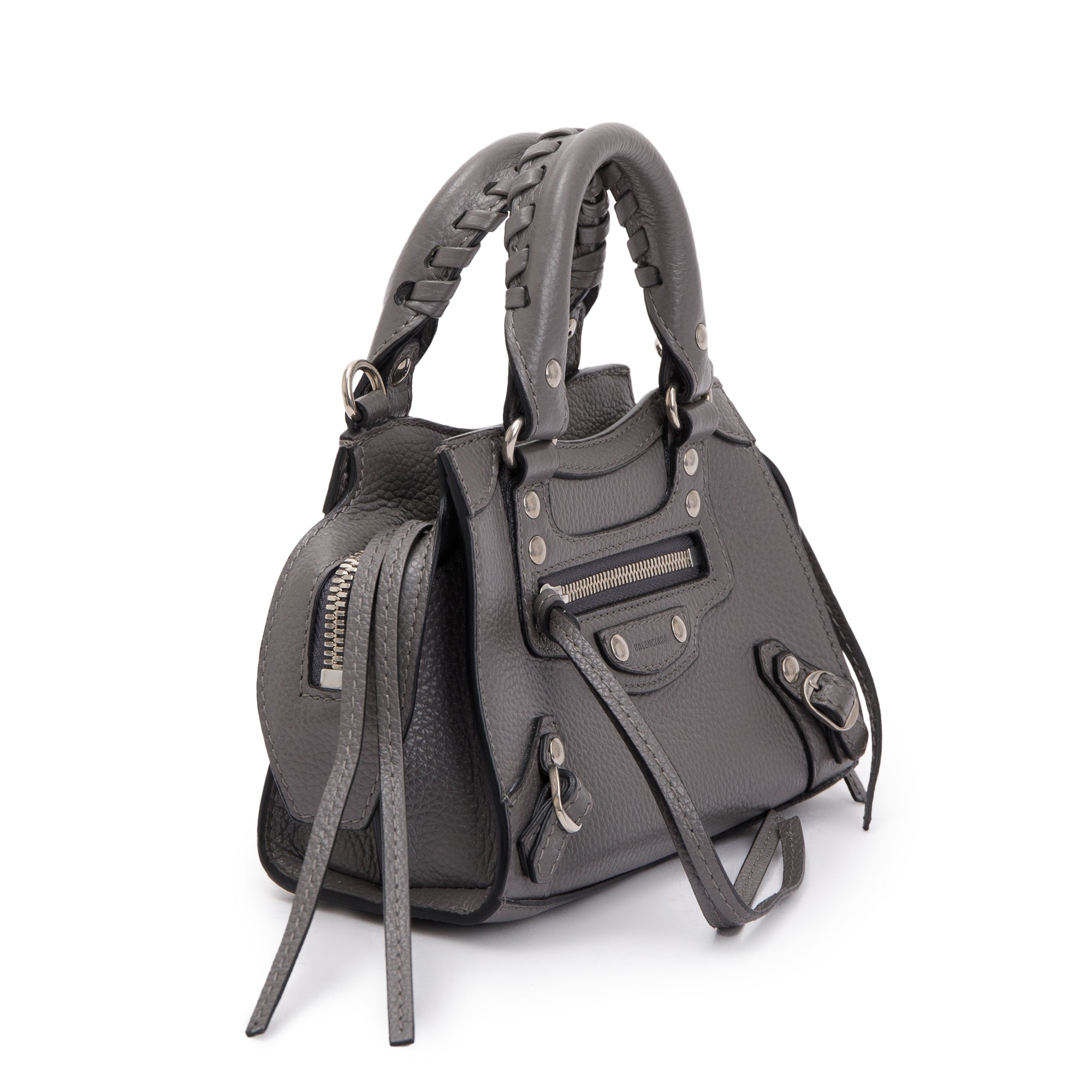 Balenciaga Grey Calfskin Leather Nano Neo Classic Top Handle Bag w/ Strap