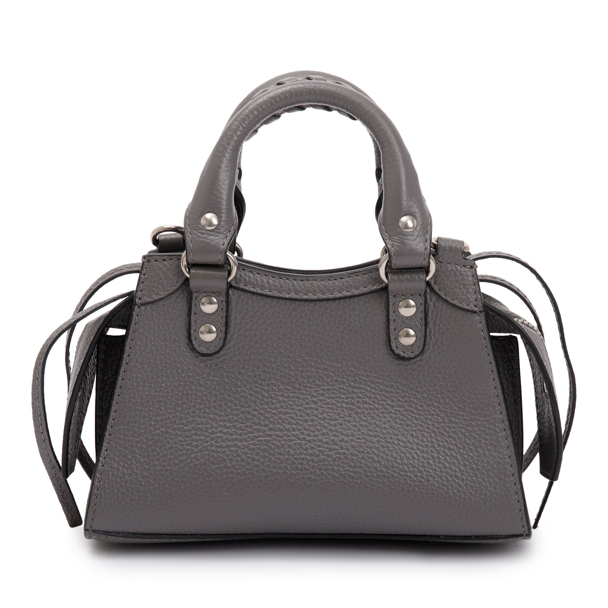 Balenciaga Grey Calfskin Leather Nano Neo Classic Top Handle Bag w/ Strap