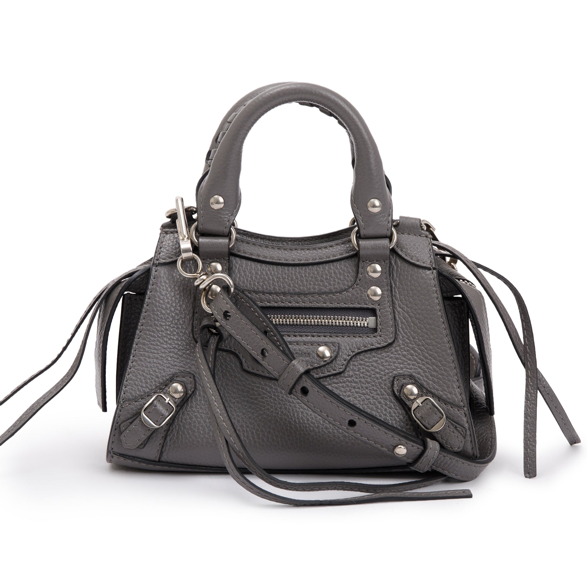 Balenciaga Grey Calfskin Leather Nano Neo Classic Top Handle Bag w/ Strap