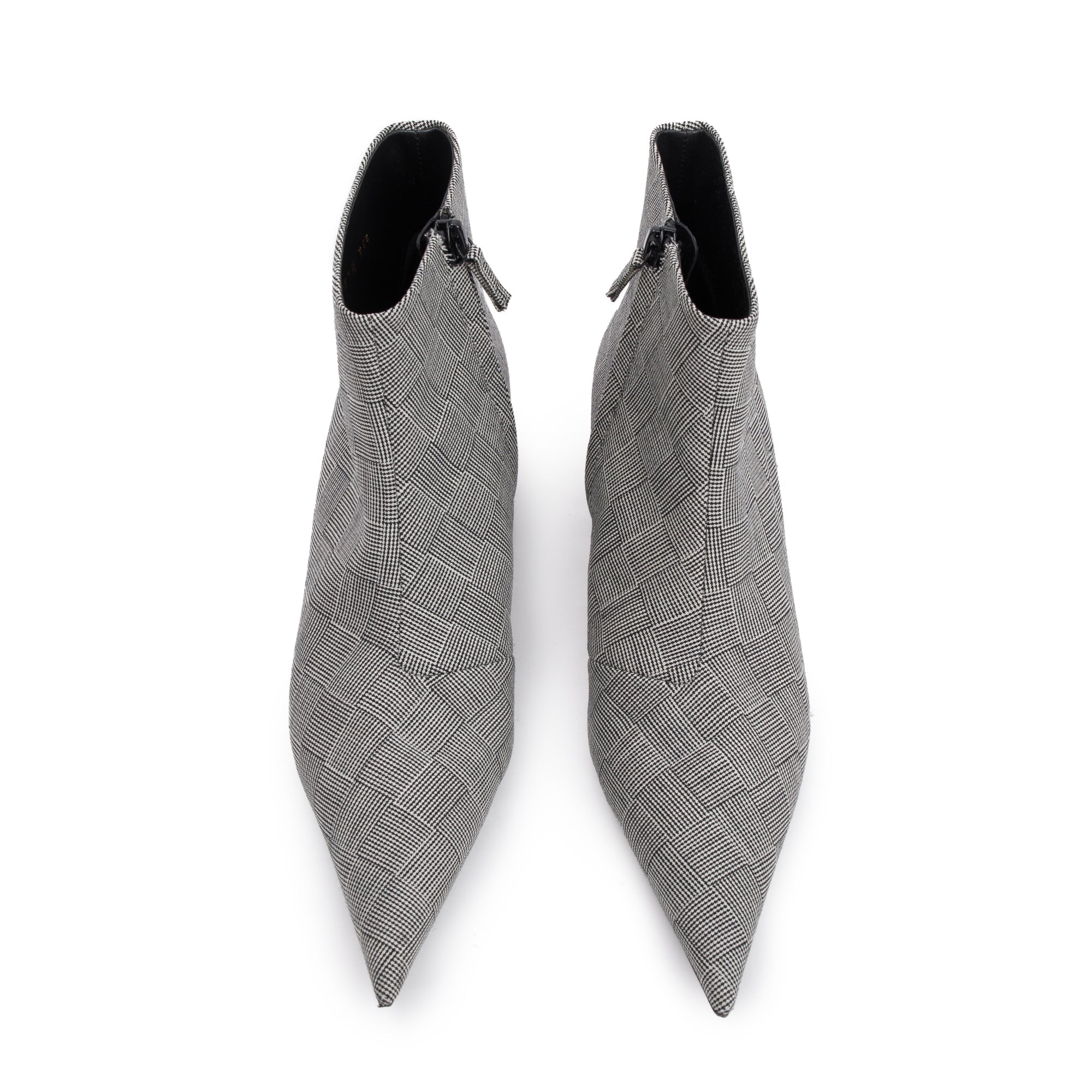 Balenciaga Grey Checked Wool Knife Pointy Toe Ankle Boots, Size 35.5 w/ Box