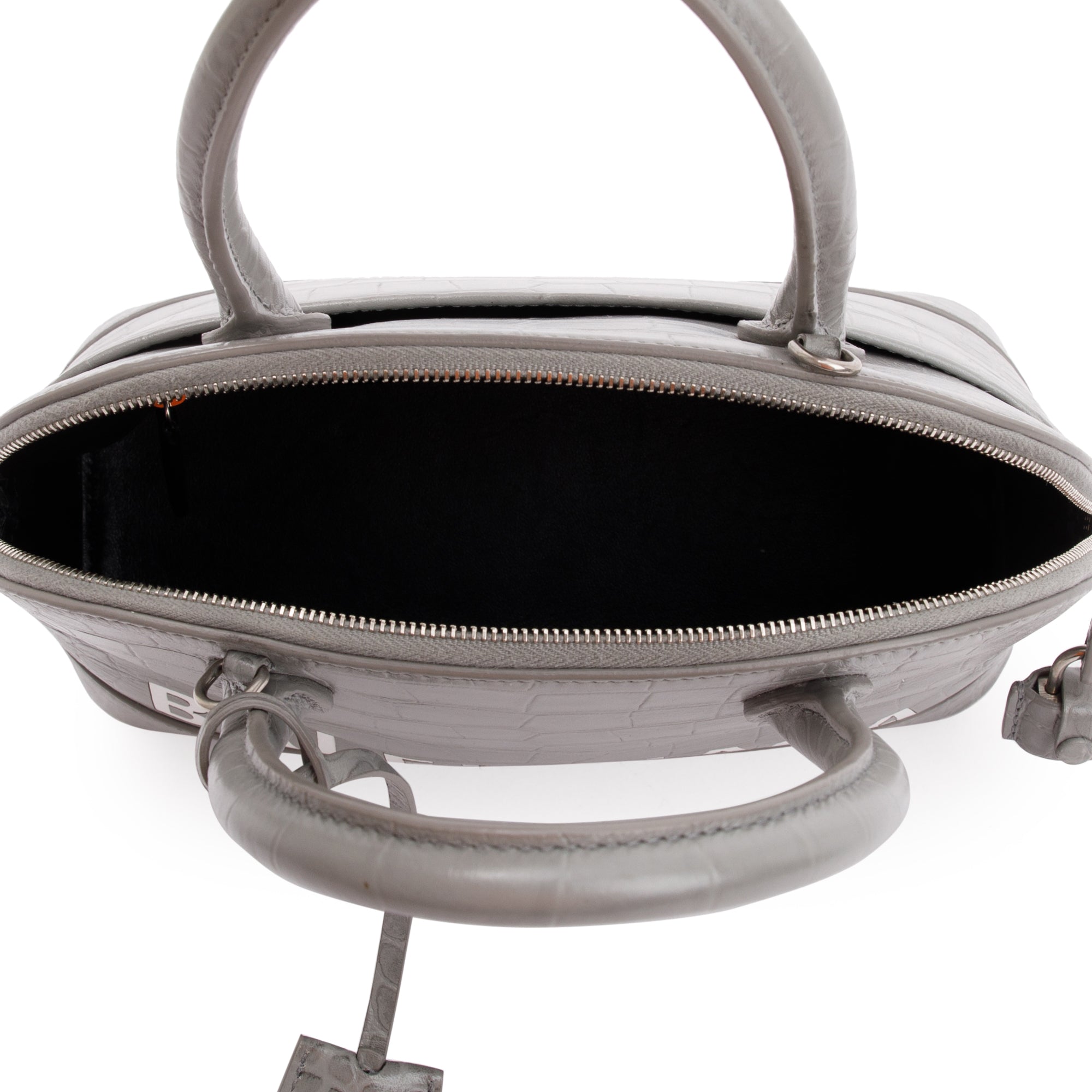 Balenciaga Grey Croc Embossed Ville S Top Handle Bag w/ Strap