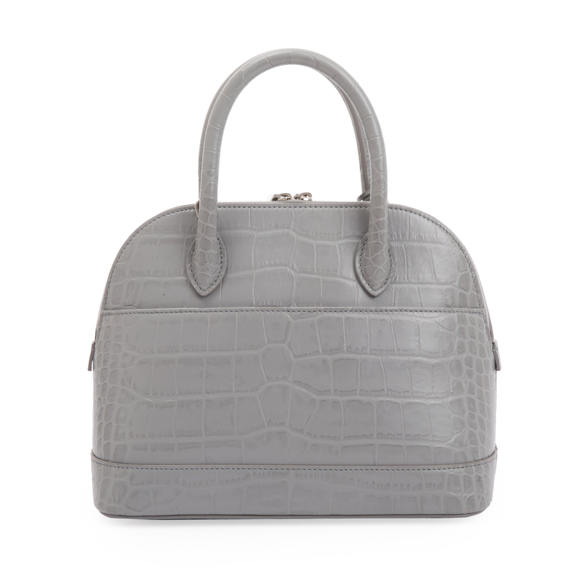 Balenciaga Grey Croc Embossed Ville S Top Handle Bag w/ Strap
