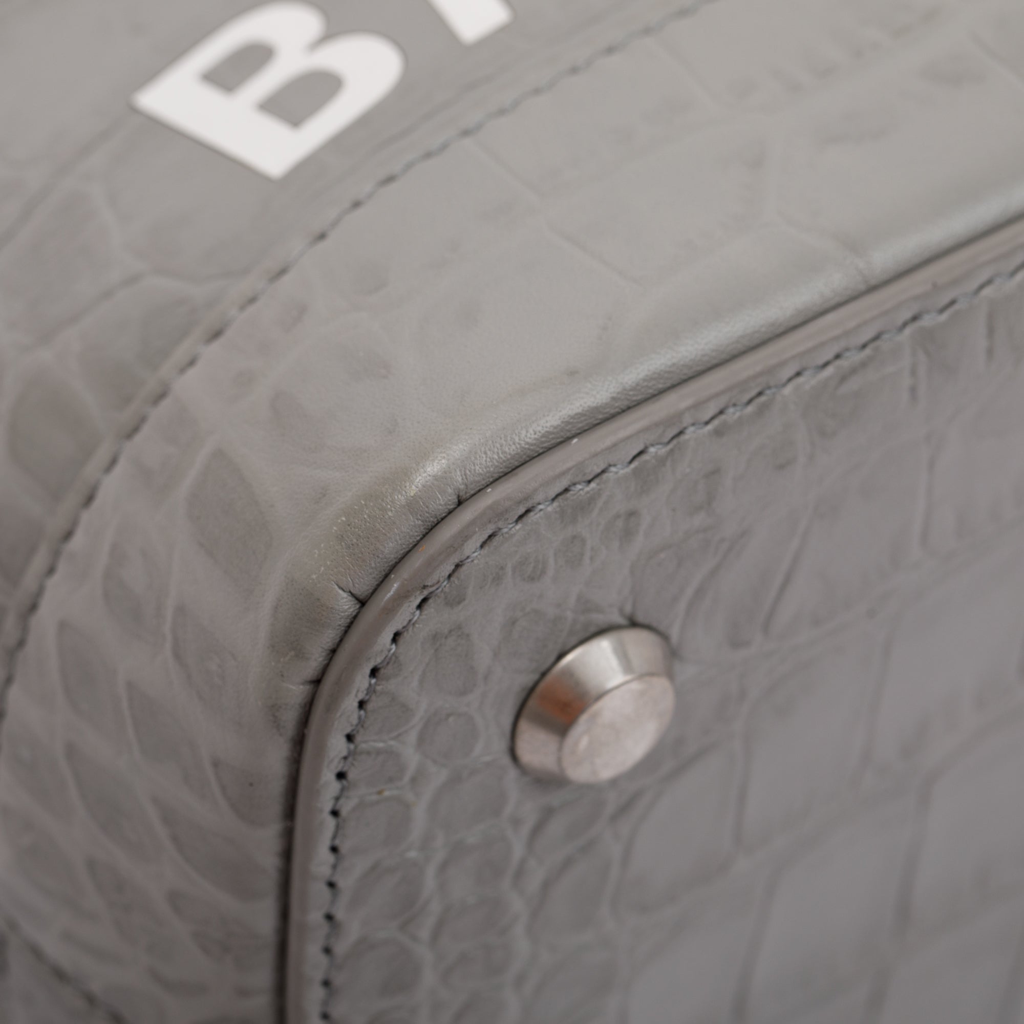 Balenciaga Grey Croc Embossed Ville S Top Handle Bag w/ Strap