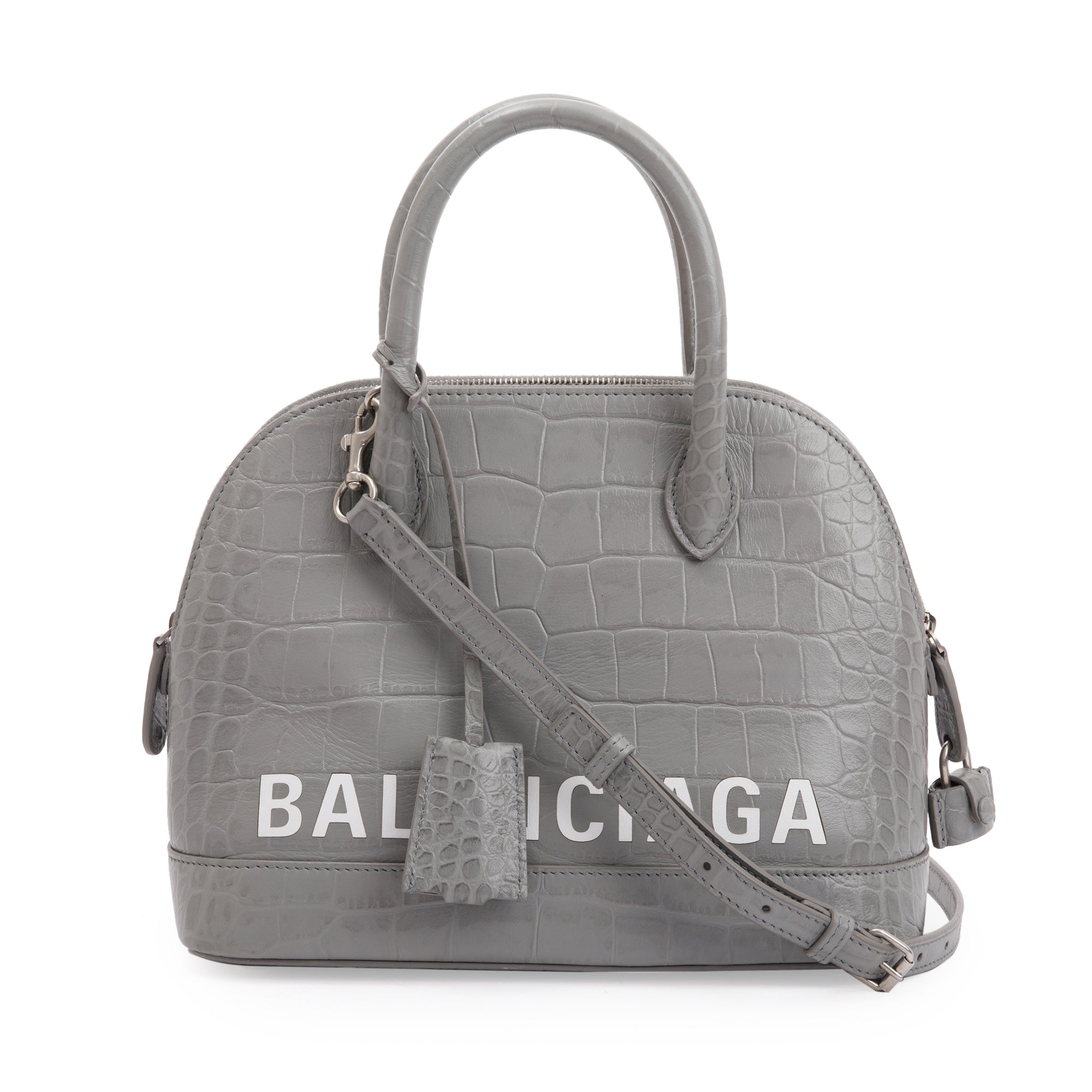 Balenciaga Grey Croc Embossed Ville S Top Handle Bag w/ Strap