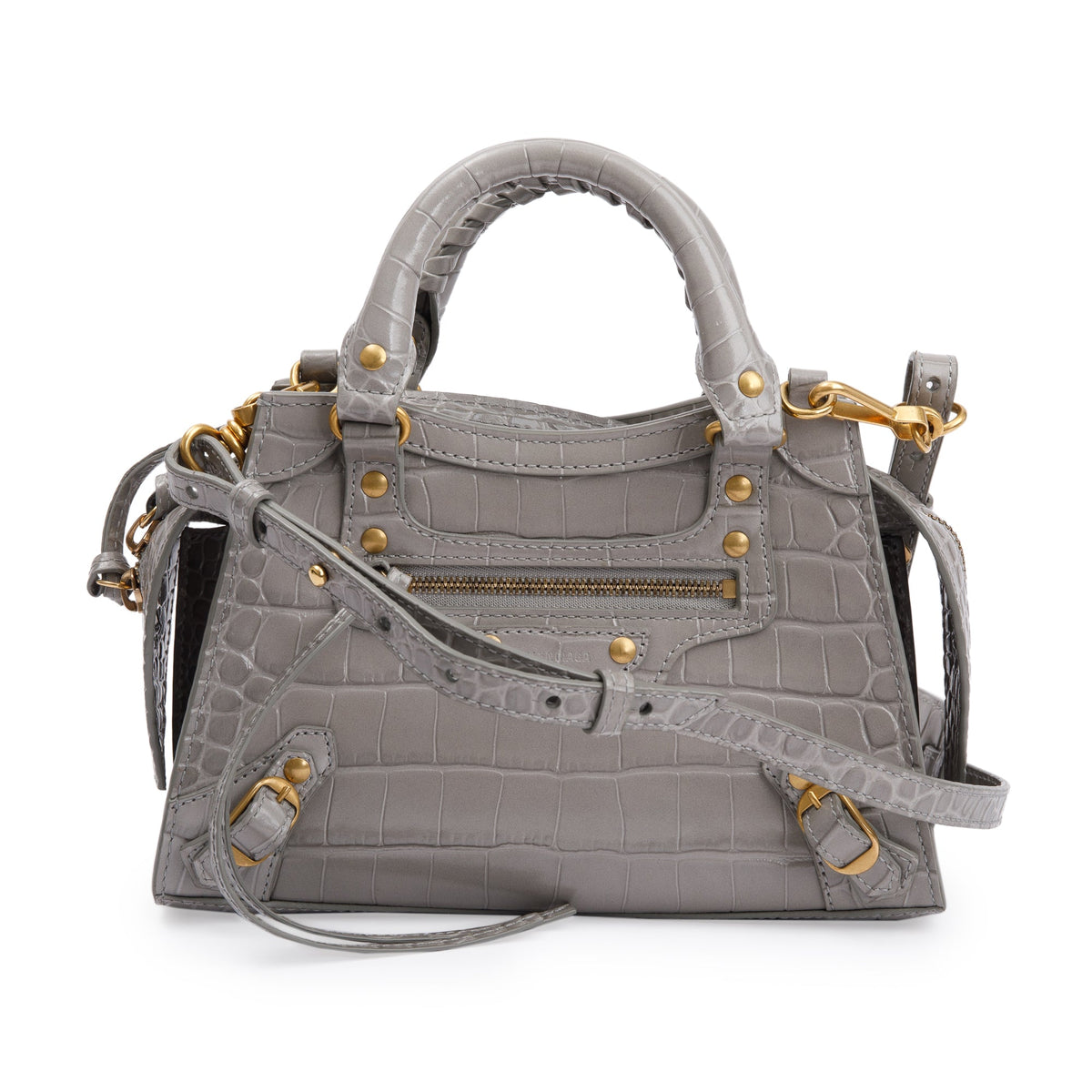 Balenciaga Grey Crocodile Embossed Calfskin Leather MIni Neo