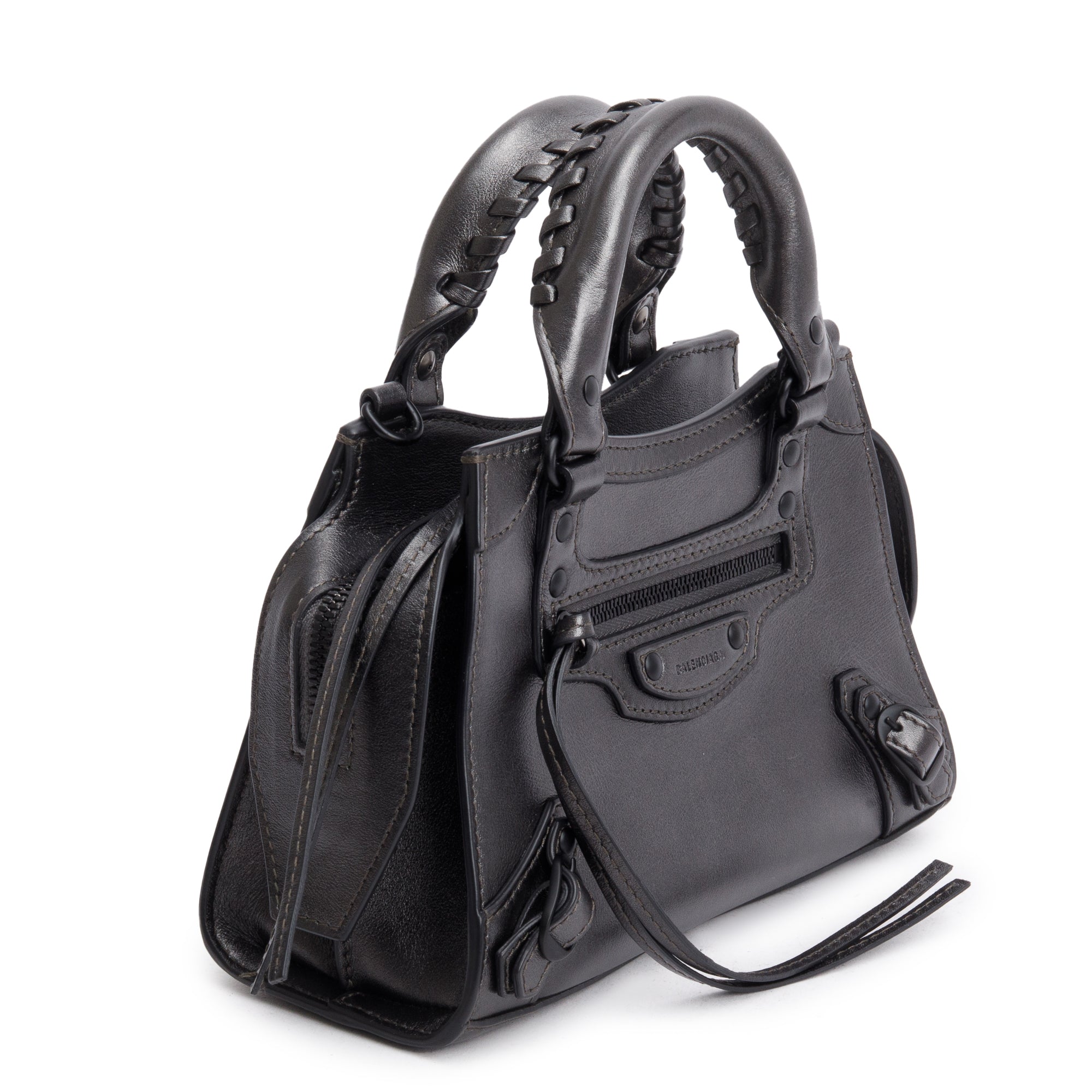 Balenciaga Grey Metallic Calfskin Leather MIni Neo Classic Top Handle Bag w/ Strap