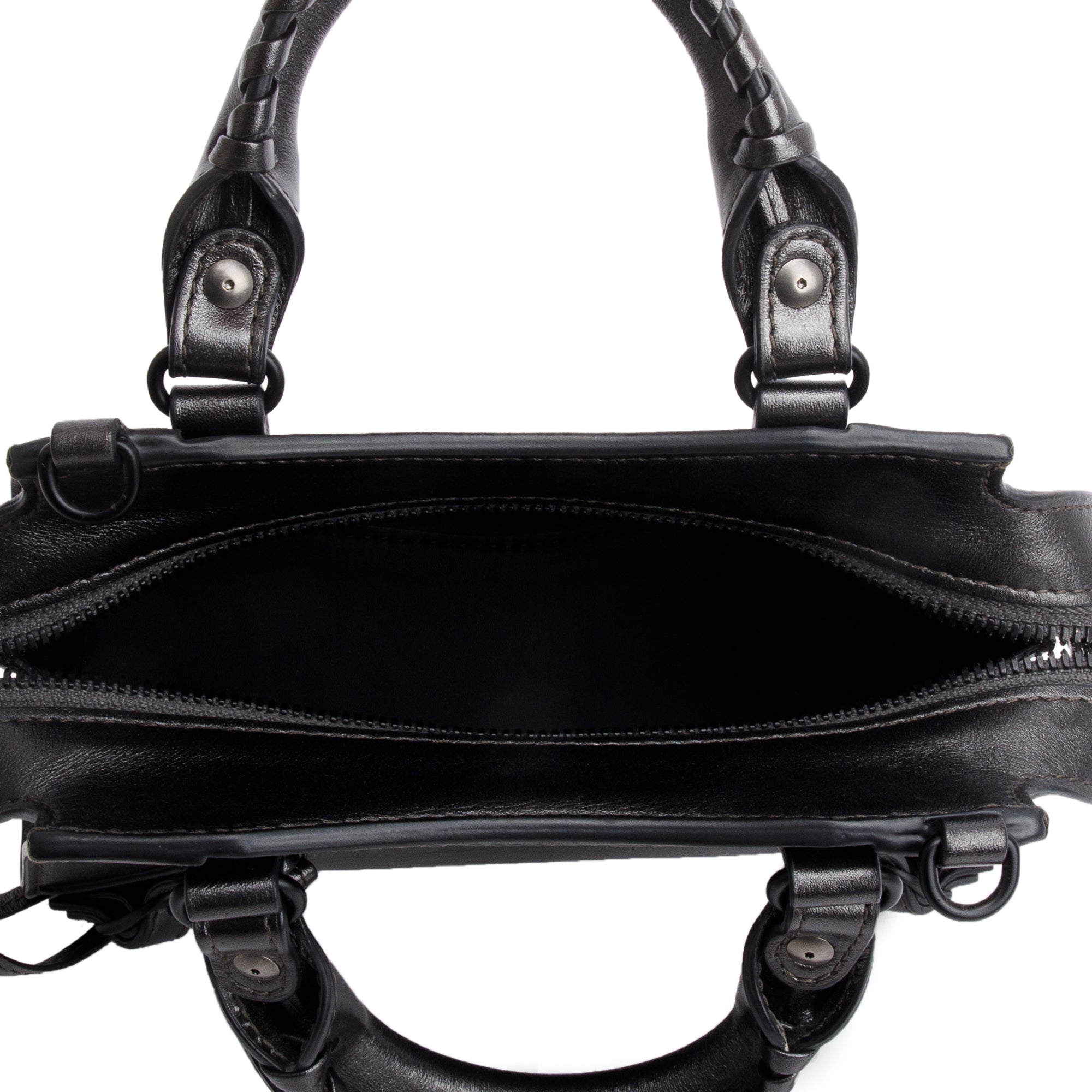 Balenciaga Grey Metallic Calfskin Leather MIni Neo Classic Top Handle Bag w/ Strap