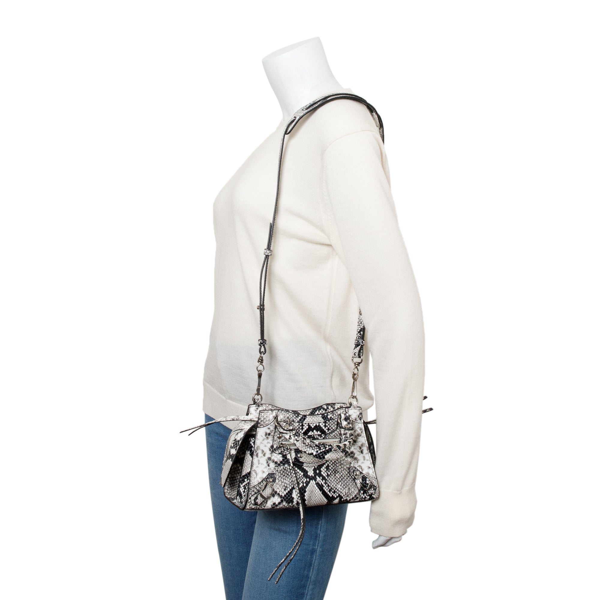Balenciaga Grey Python Embossed Neo Classic Mini City Bag w/ Strap