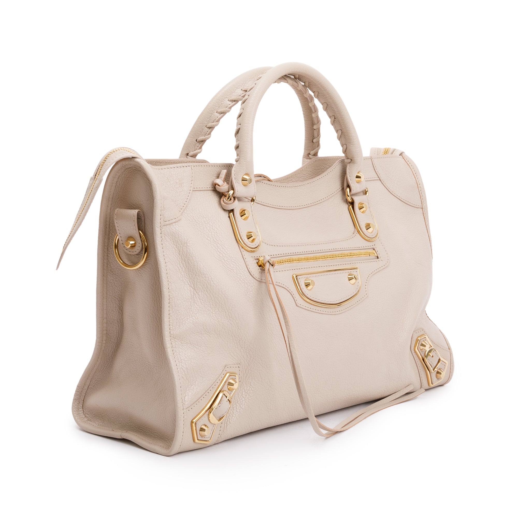 Balenciaga Neutral Chevre Leather Metallic Edge City Bag