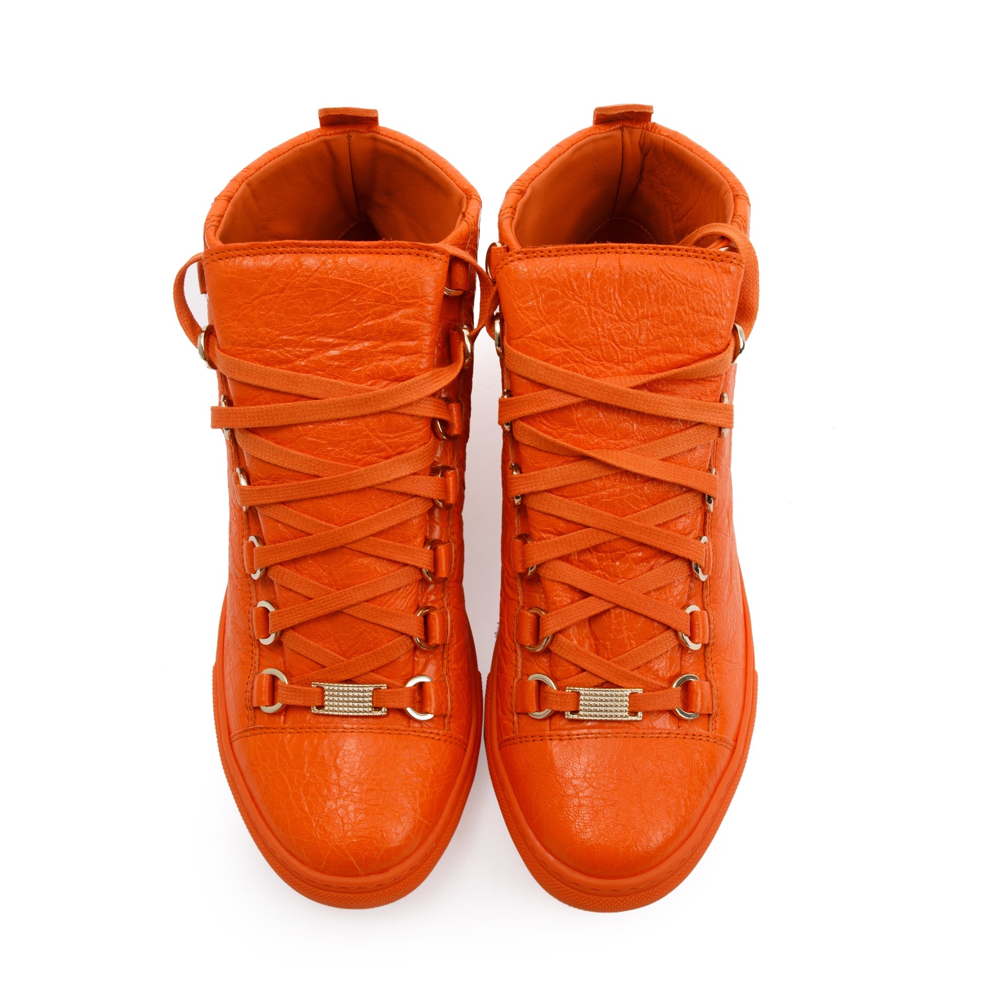 Balenciaga Orange Arena Leather Sneakers, Size 38 w/ Box
