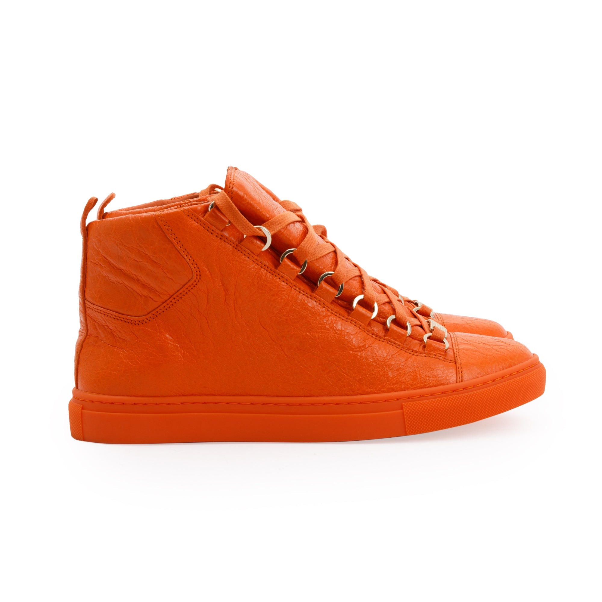 Balenciaga Orange Arena Leather Sneakers, Size 38 w/ Box