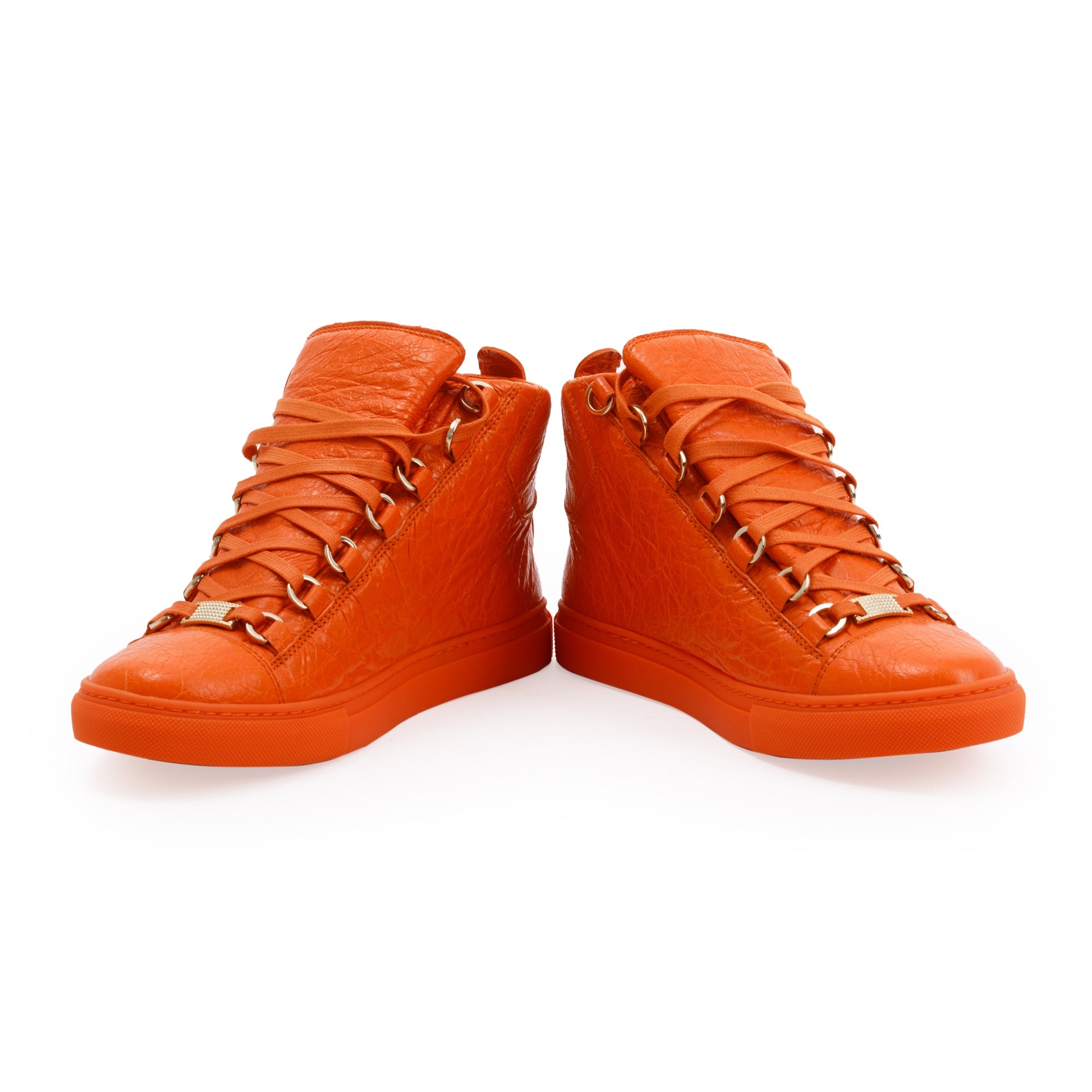 Balenciaga Orange Arena Leather Sneakers, Size 38 w/ Box