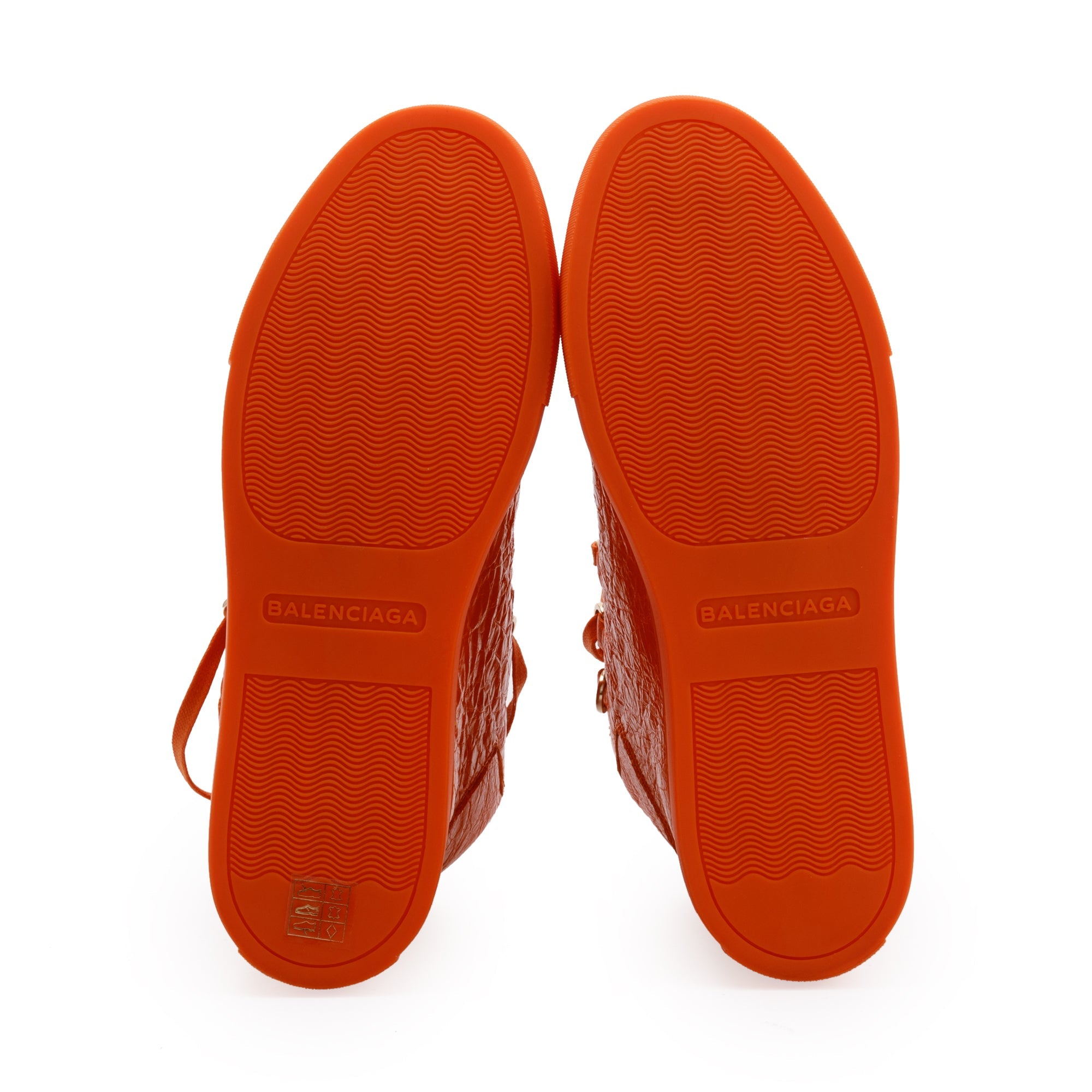 Balenciaga Orange Arena Leather Sneakers, Size 38 w/ Box