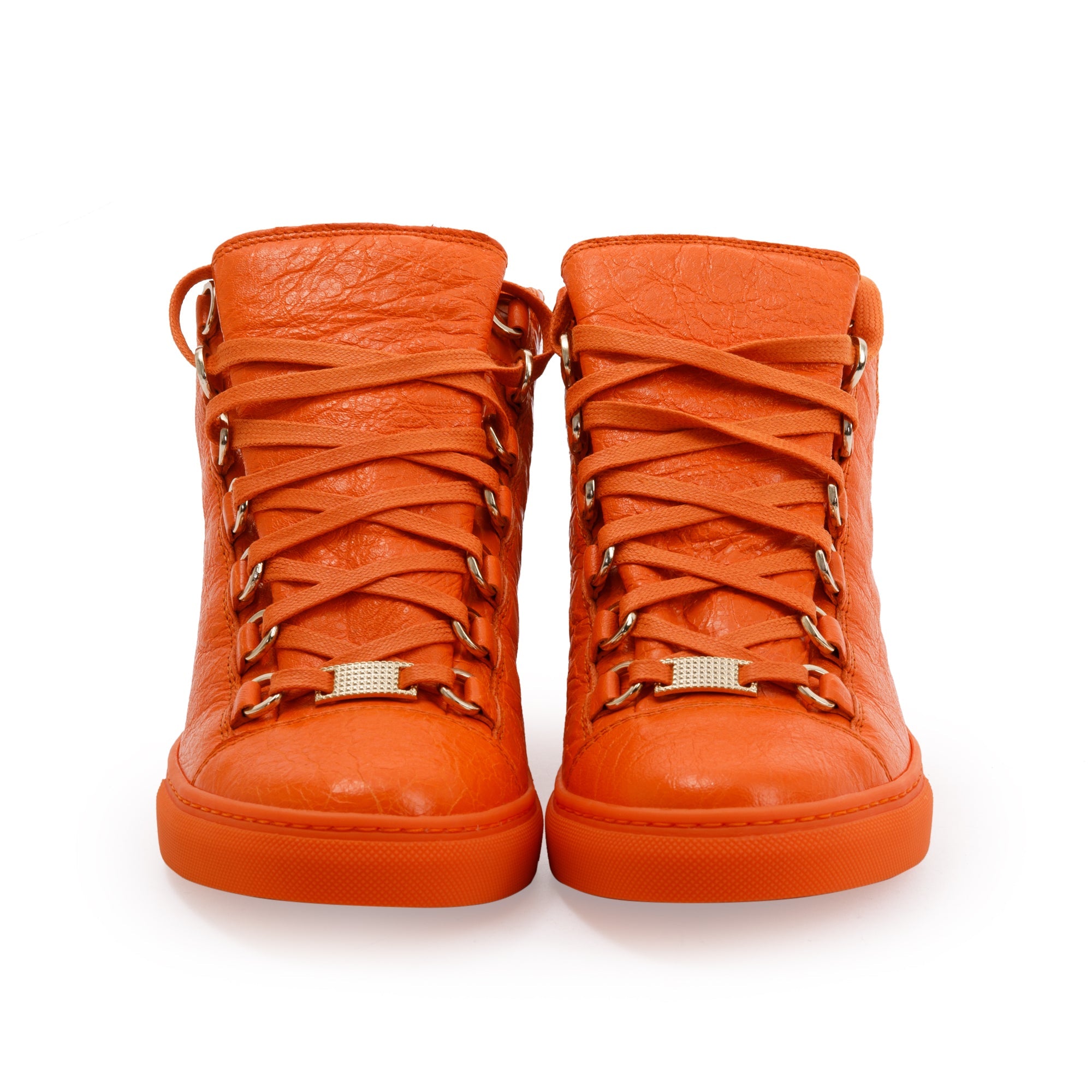 Balenciaga Orange Arena Leather Sneakers, Size 38 w/ Box