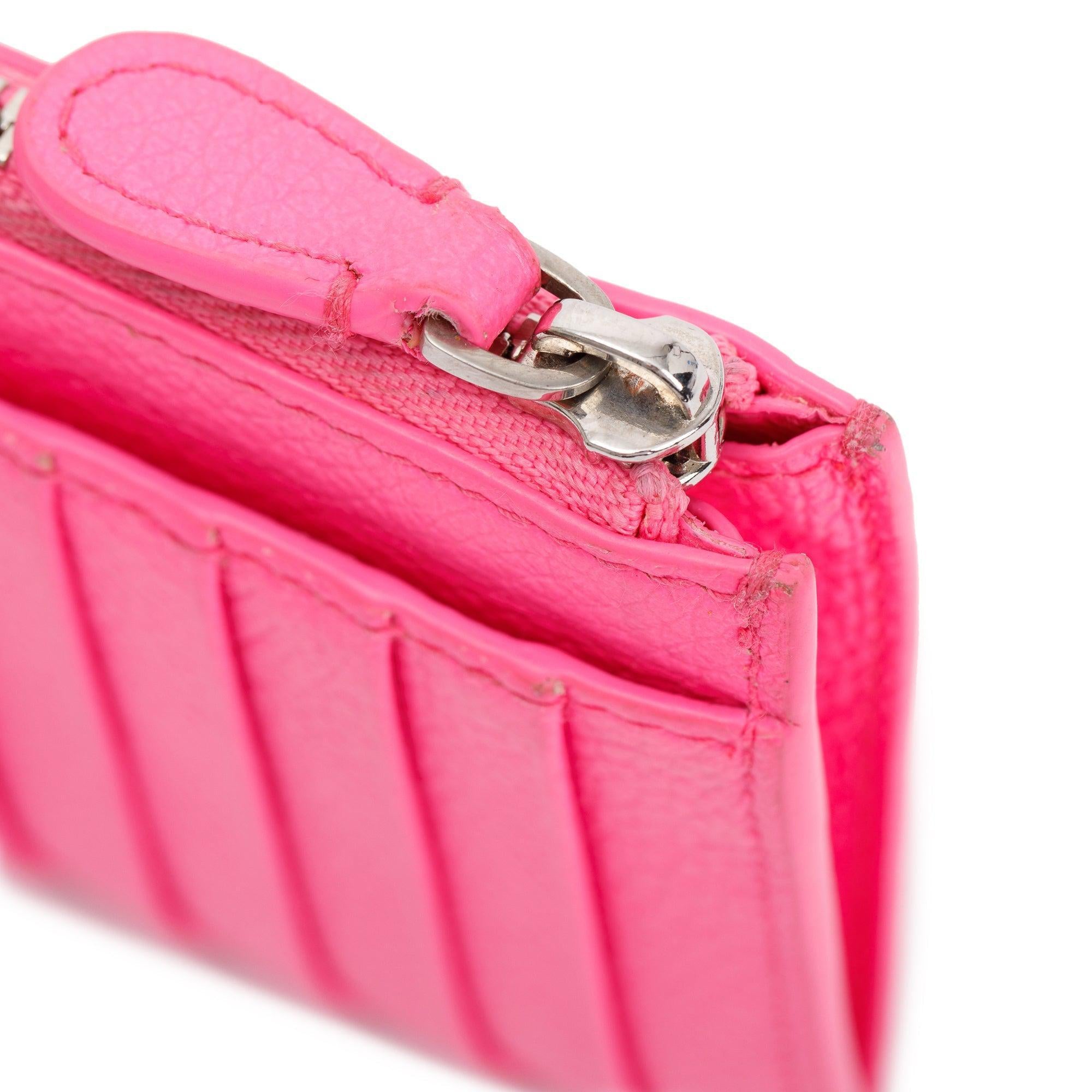 Balenciaga Pink Calfskin Leather Large Long Coin and Card Holder w/ Box