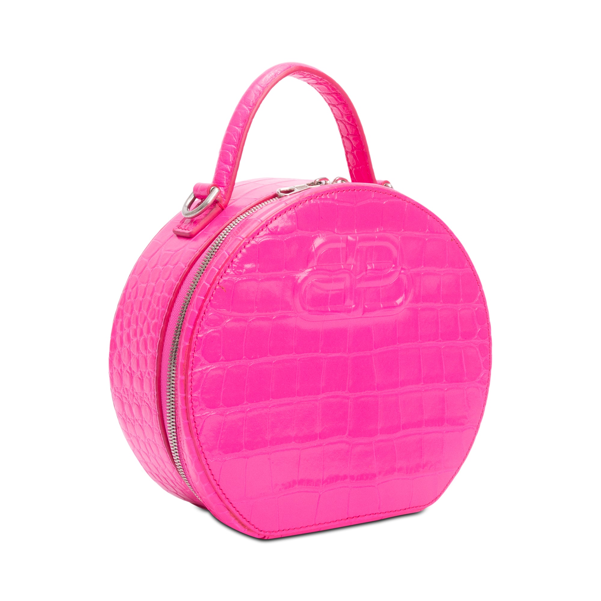 Balenciaga Pink Croc-Embossed Leather BB Vanity Round Crossbody