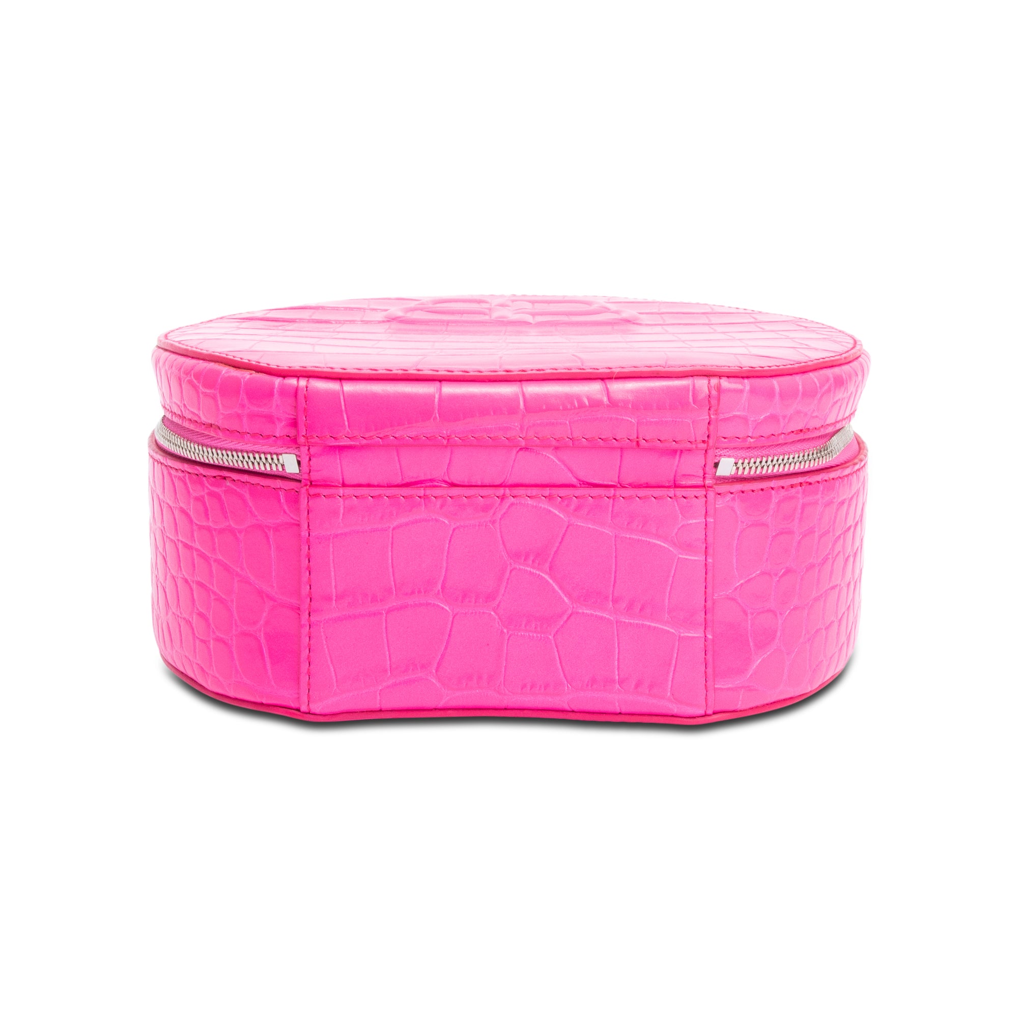 Balenciaga Pink Croc-Embossed Leather BB Vanity Round Crossbody