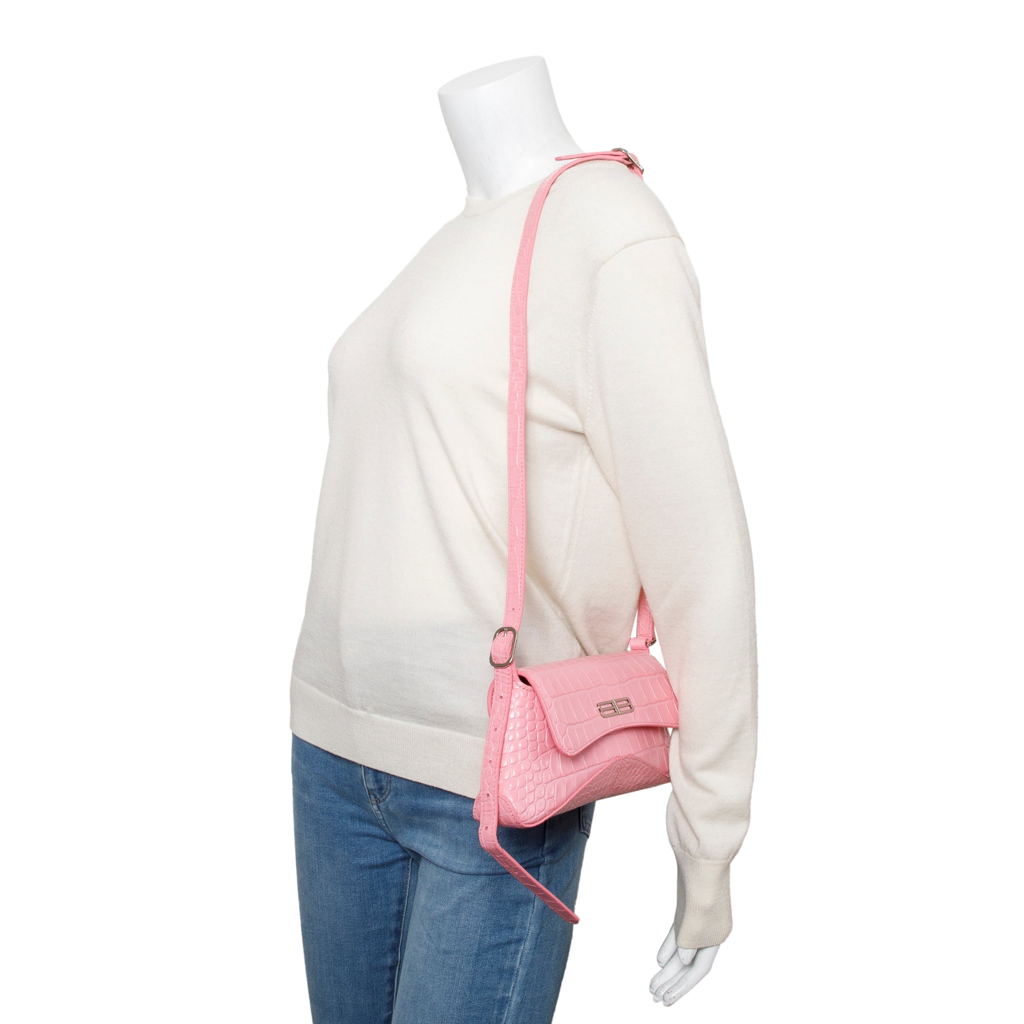 Balenciaga Pink Croc-Embossed Leather XX Small Flap Crossbody Bag