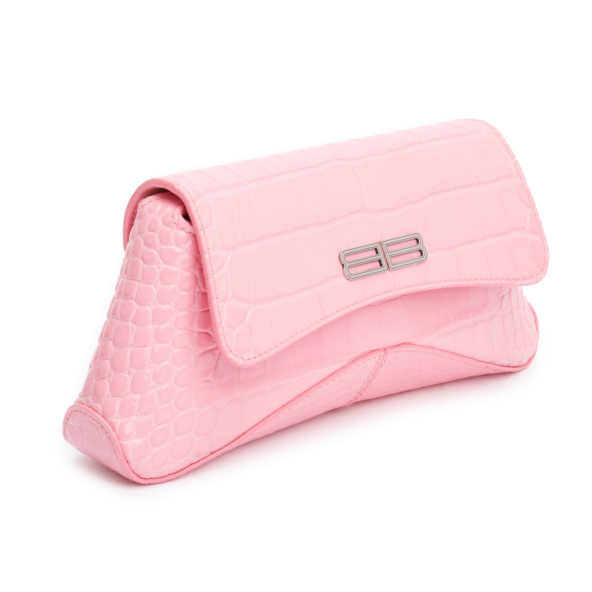 Balenciaga Pink Croc-Embossed Leather XX Small Flap Crossbody Bag