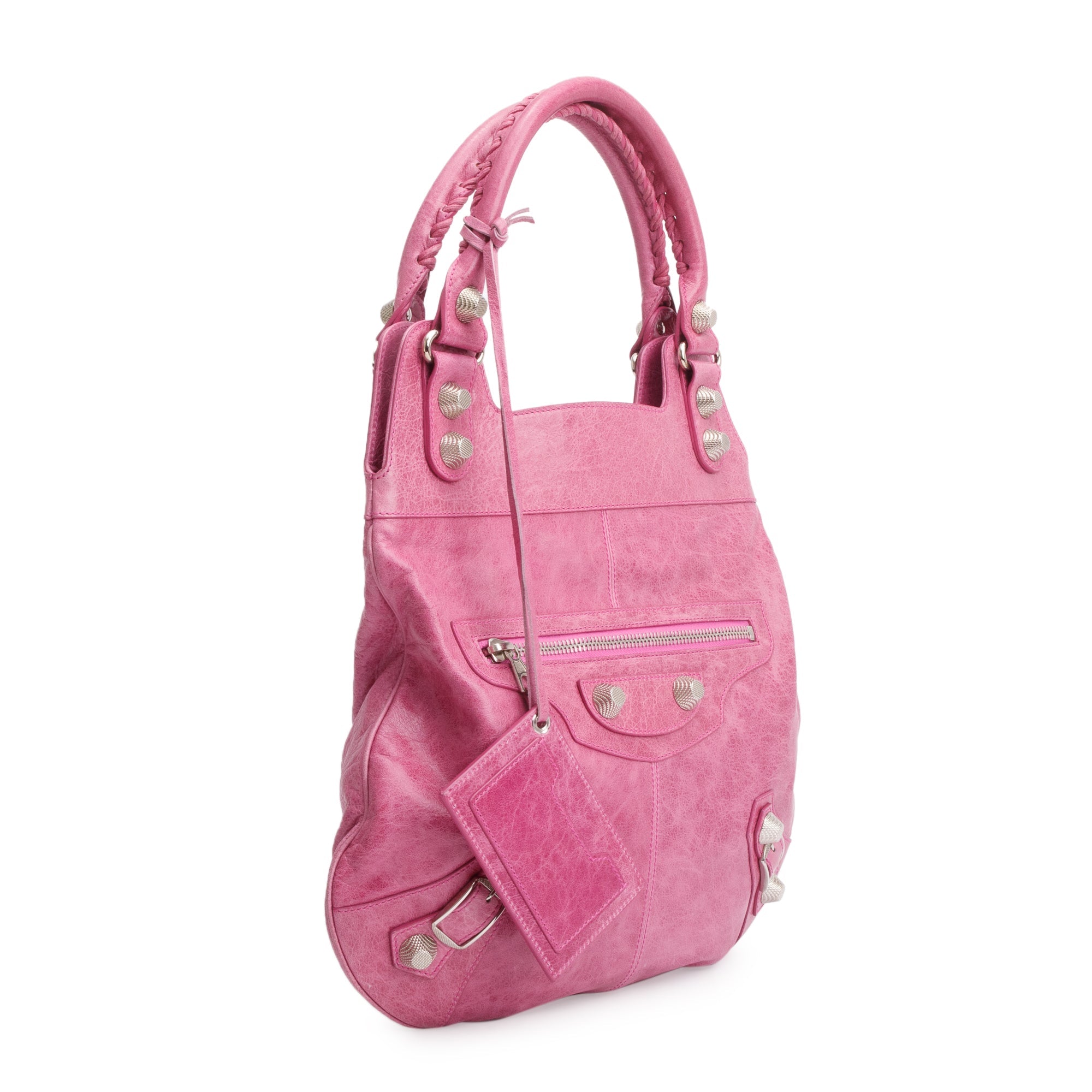 Balenciaga Pink Distressed Arena Leather Motocross Giant 21 Slim Hobo Bag