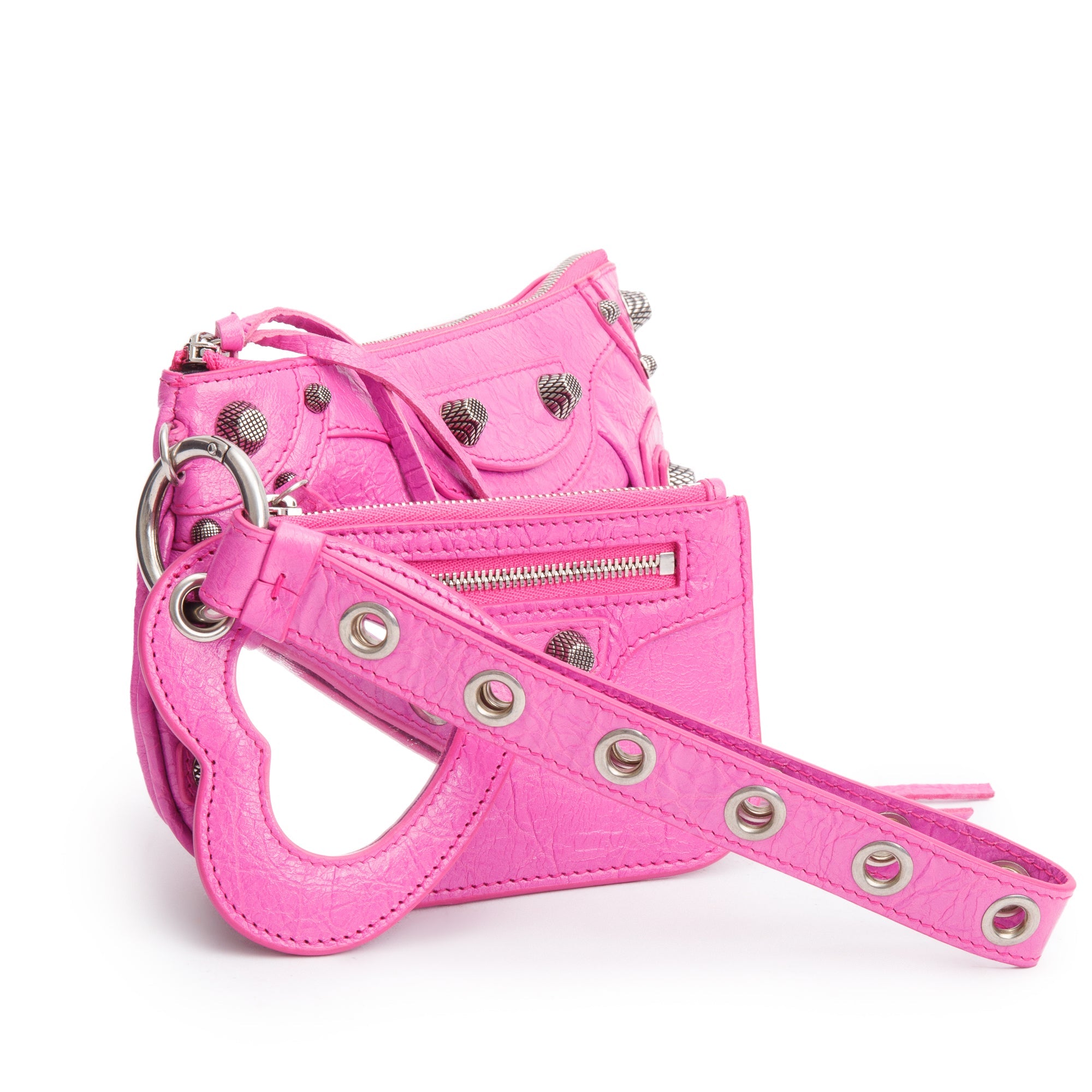 Balenciaga Pink Leather Mini Le Cagole Multi Pouch