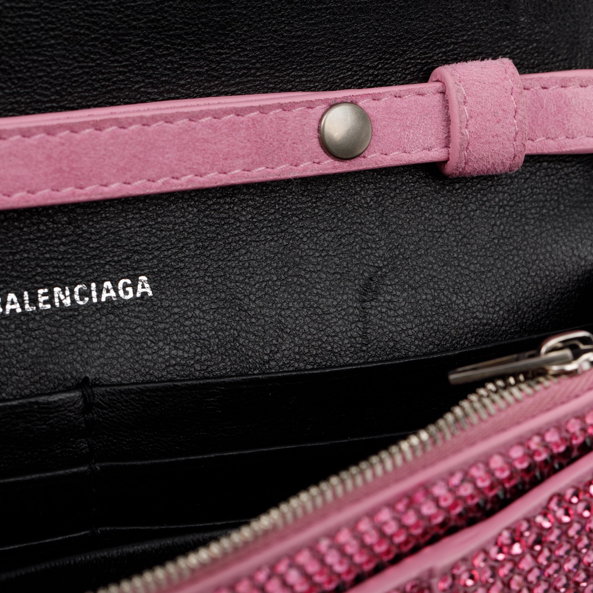 Balenciaga Pink Rhinestone Hourglass Wallet on Chain w/ Box