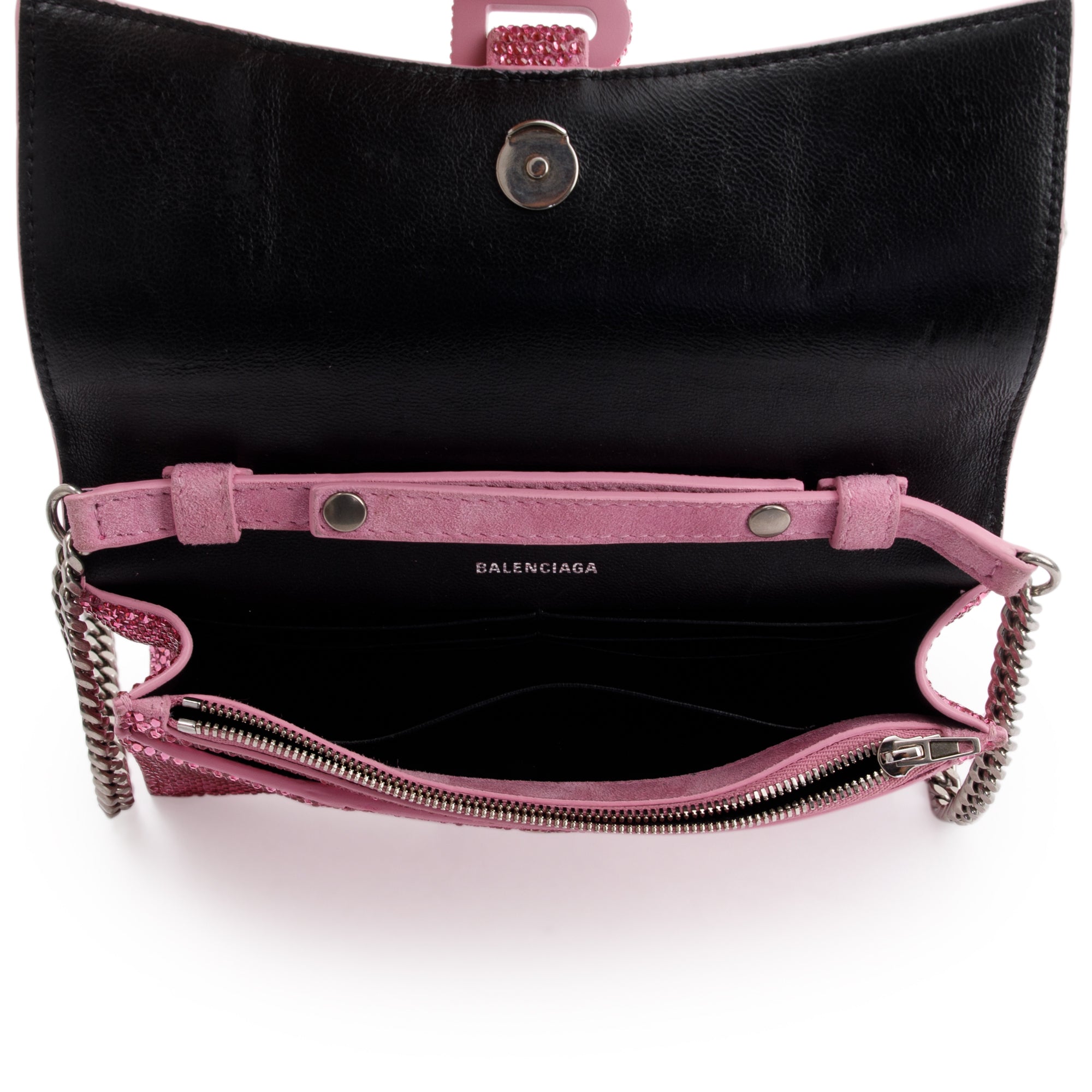 Balenciaga Pink Rhinestone Hourglass Wallet on Chain w/ Box