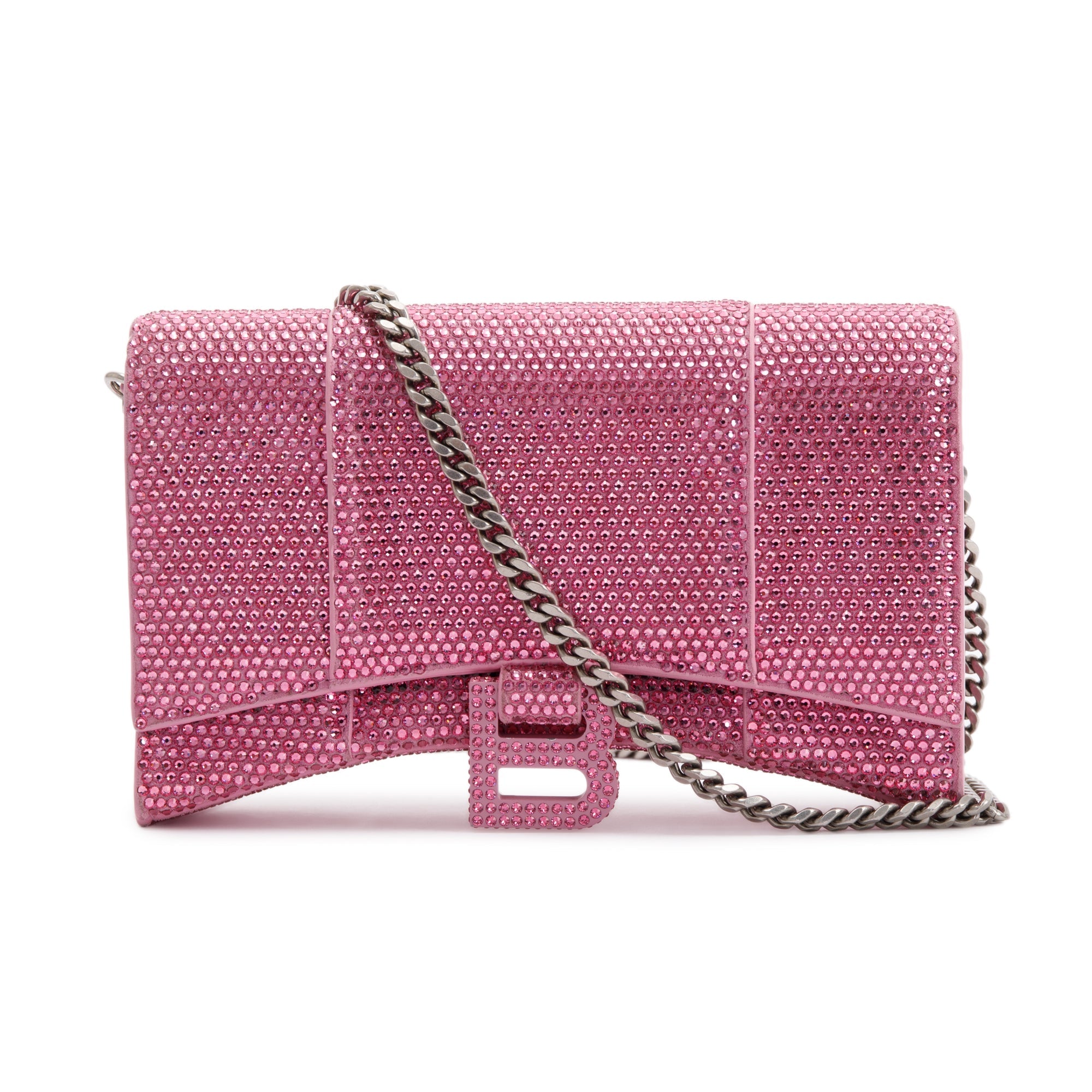 Balenciaga Pink Rhinestone Hourglass Wallet on Chain w/ Box