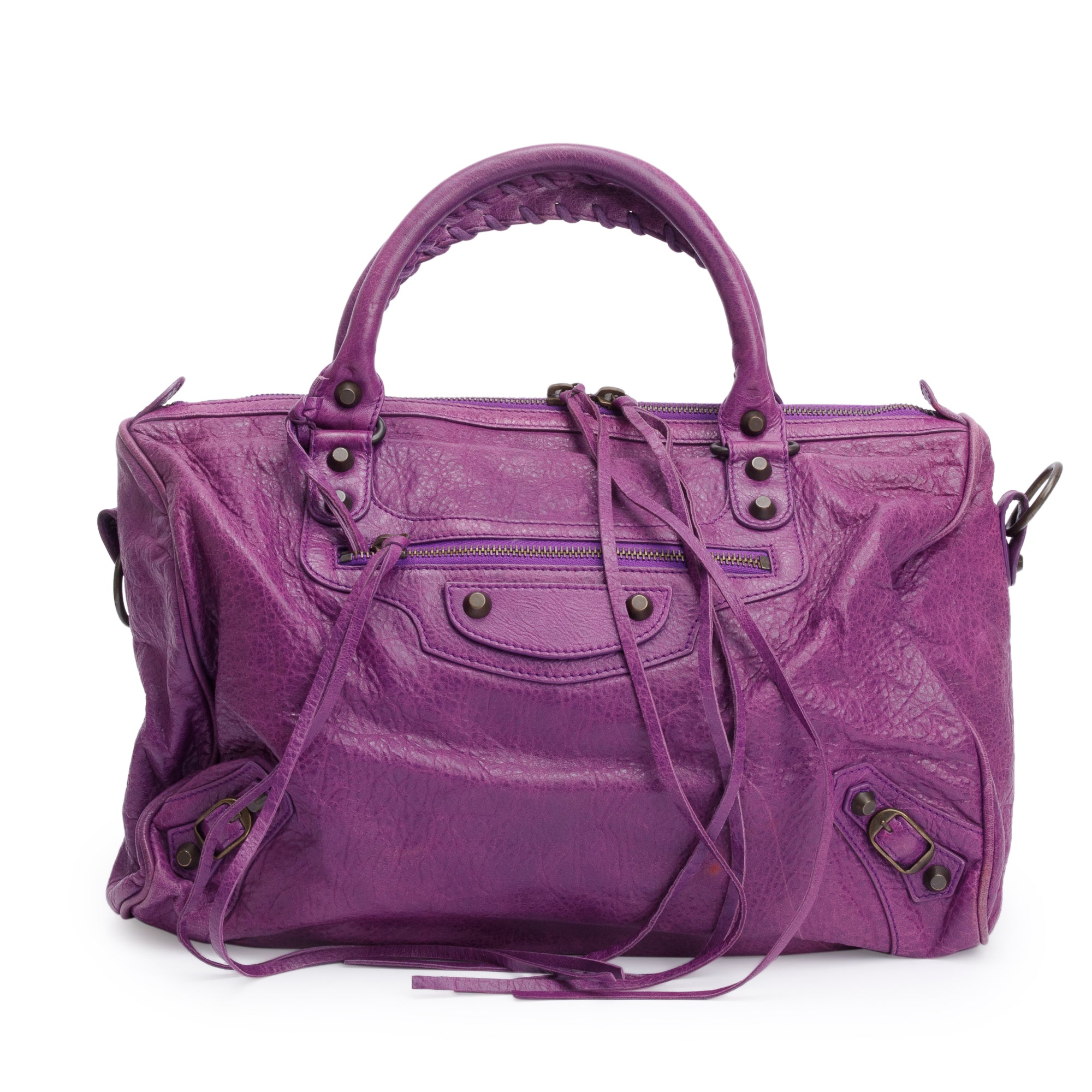 Balenciaga Purple Leather Polly Boston Bag