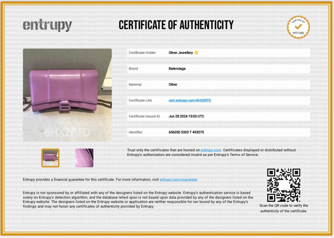 Balenciaga Purple Smooth Leather Hourglass Wallet on Chain