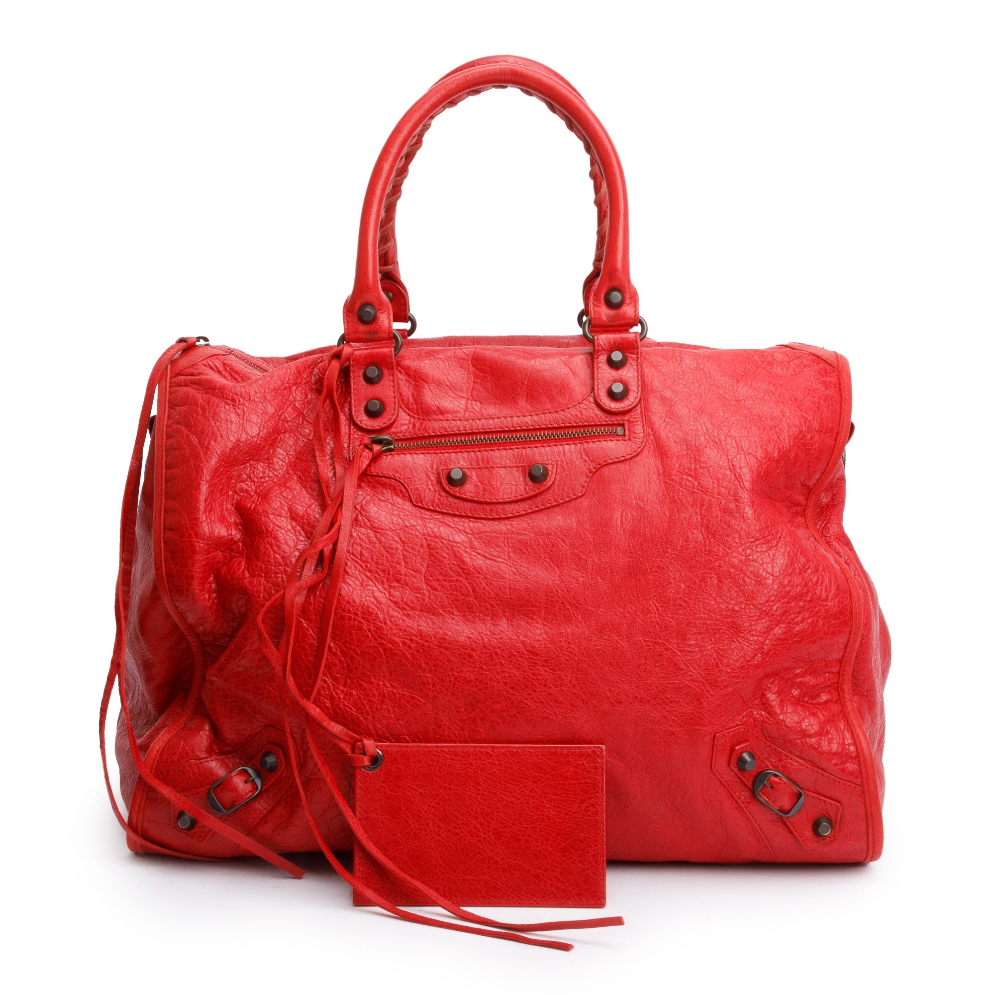Balenciaga Red Agneau Leather Motocross Classic Kraft Bag