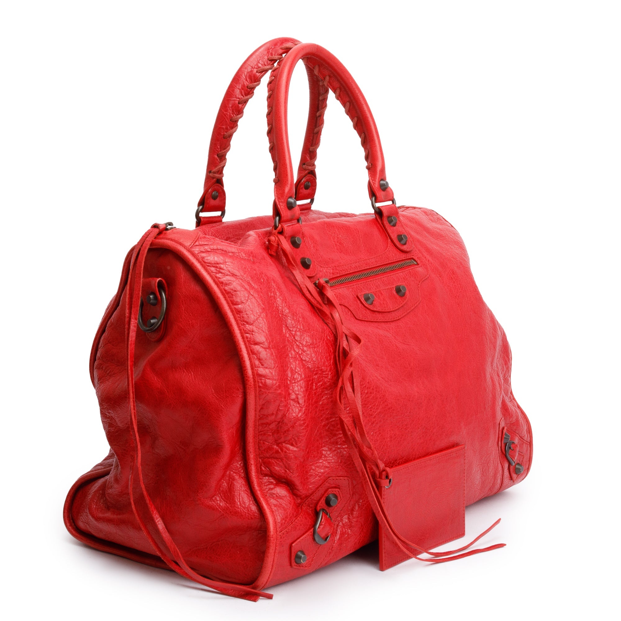 Balenciaga Red Agneau Leather Motocross Classic Kraft Bag