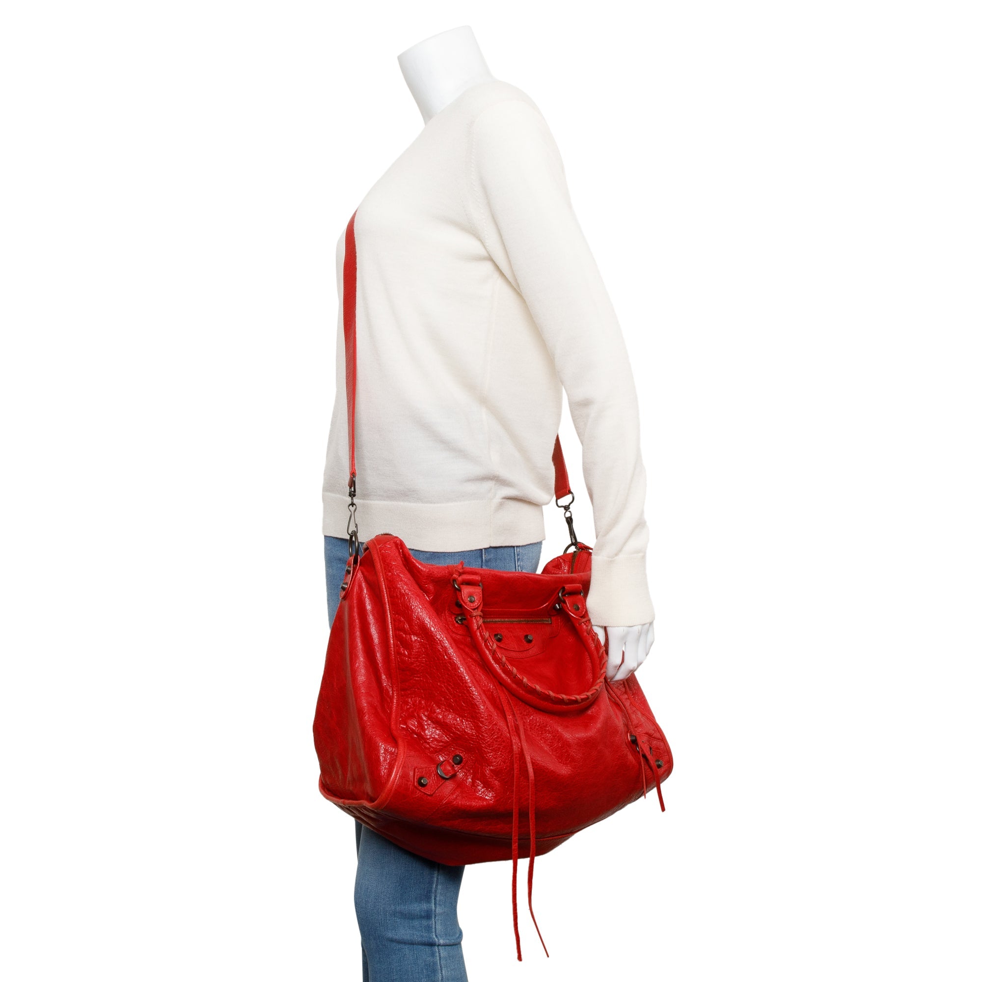Balenciaga Red Agneau Leather Motocross Classic Kraft Bag