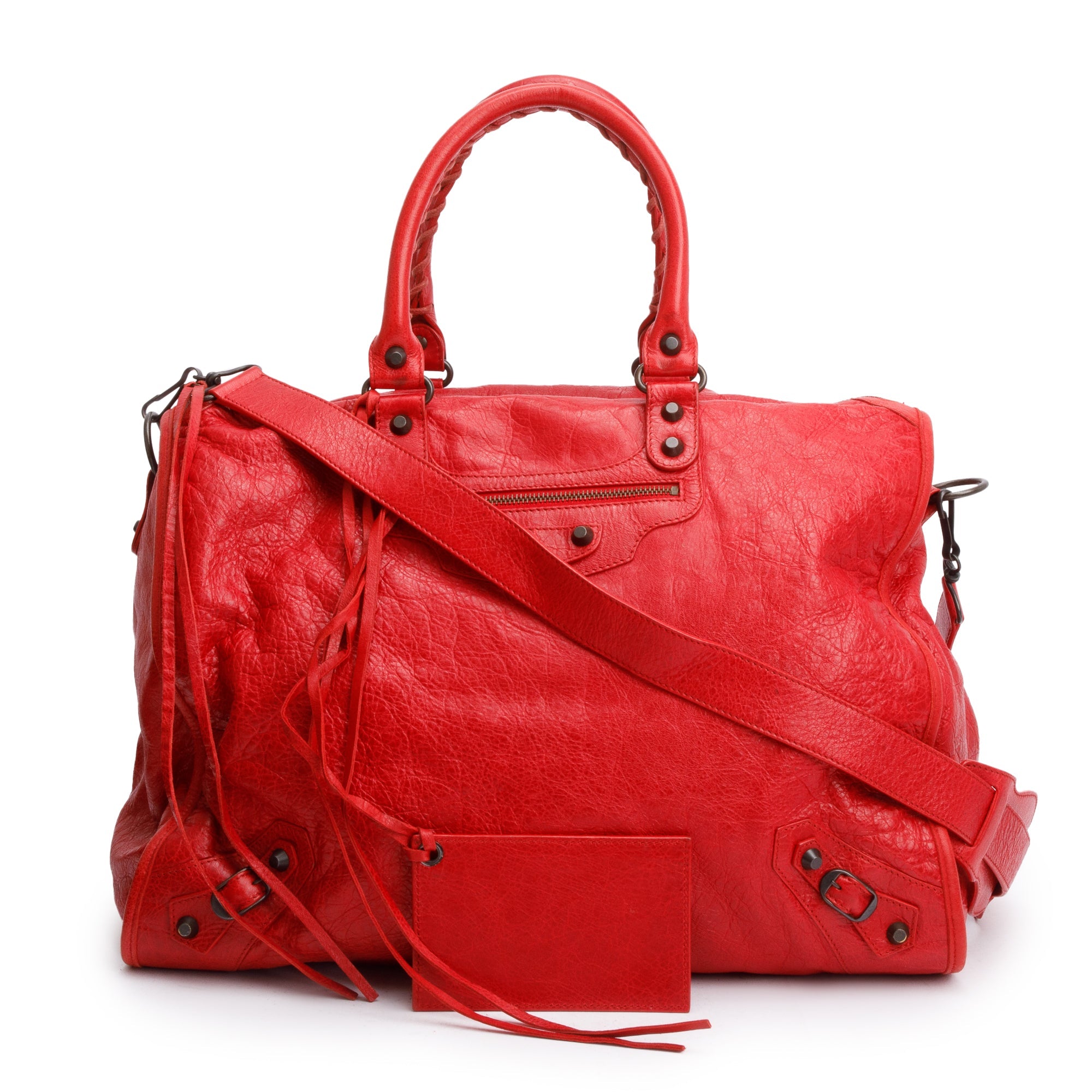 Balenciaga Red Agneau Leather Motocross Classic Kraft Bag
