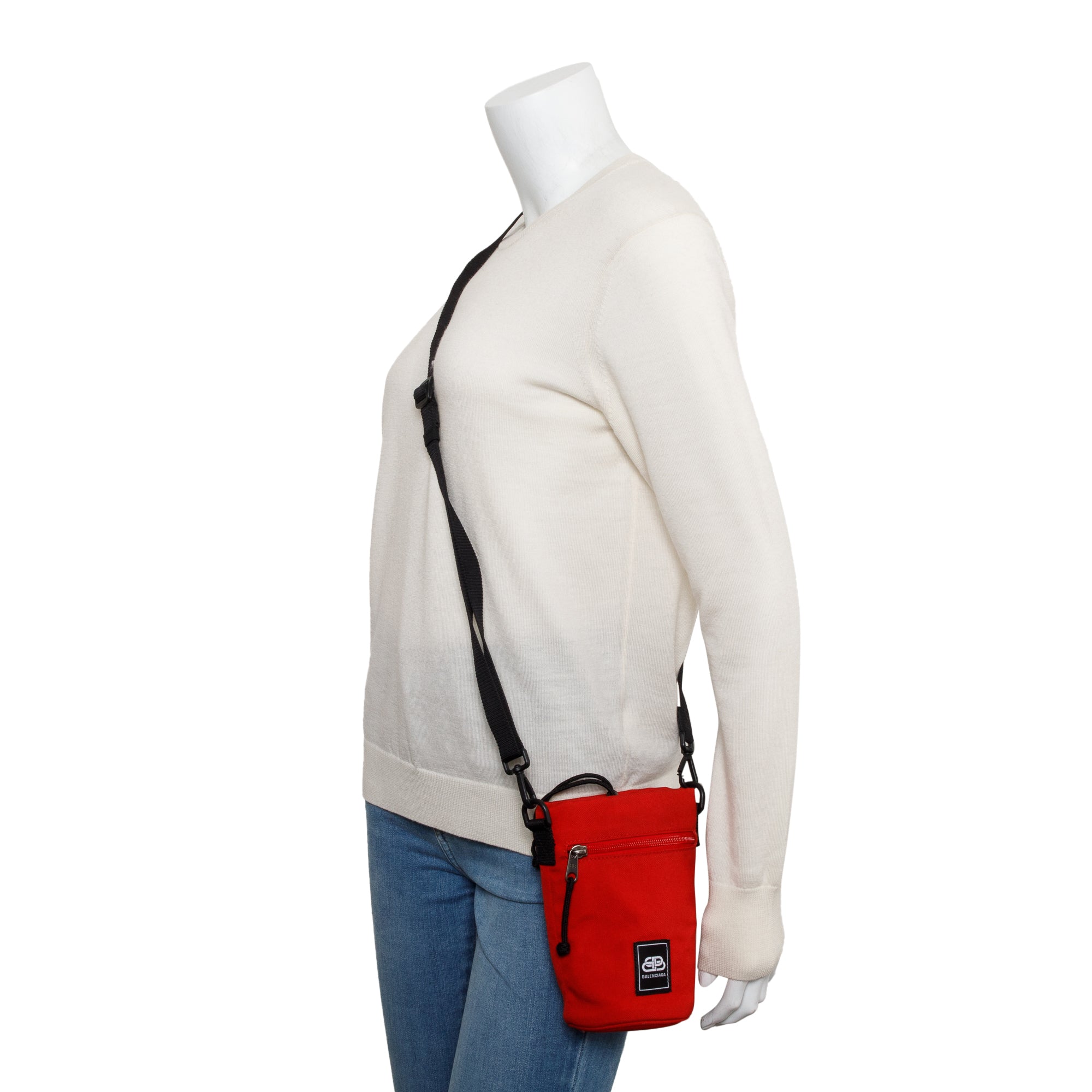 Balenciaga Red Canvas BB Logo Water Bottle Holder Crossbody
