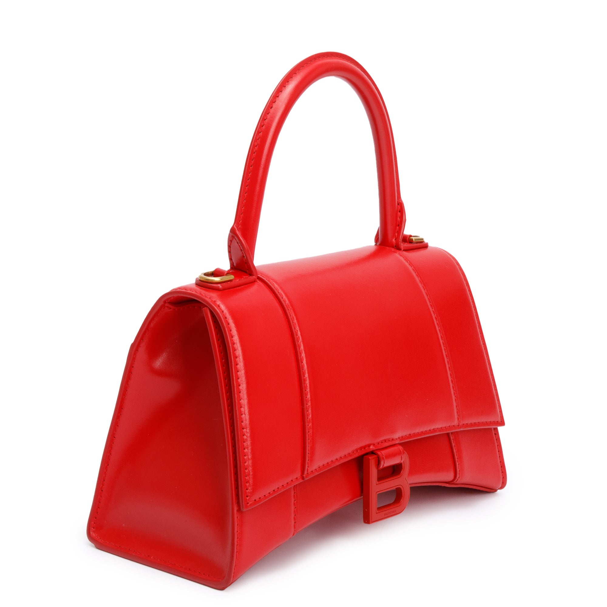 Balenciaga Red Smooth Leather Small Hourglass Top Handle Bag w/ Strap