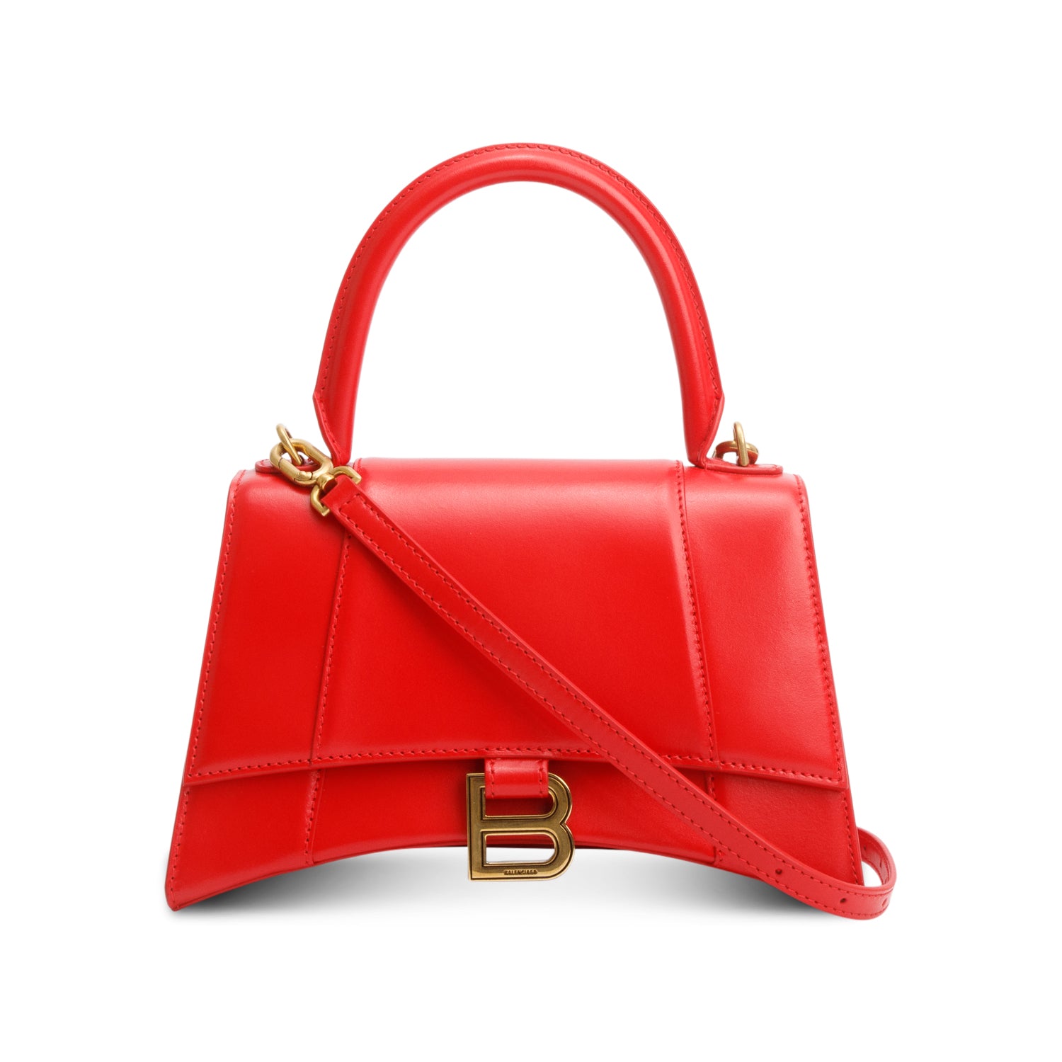 Balenciaga Red Smooth Leather Small Hourglass Top Handle Bag w/ Strap